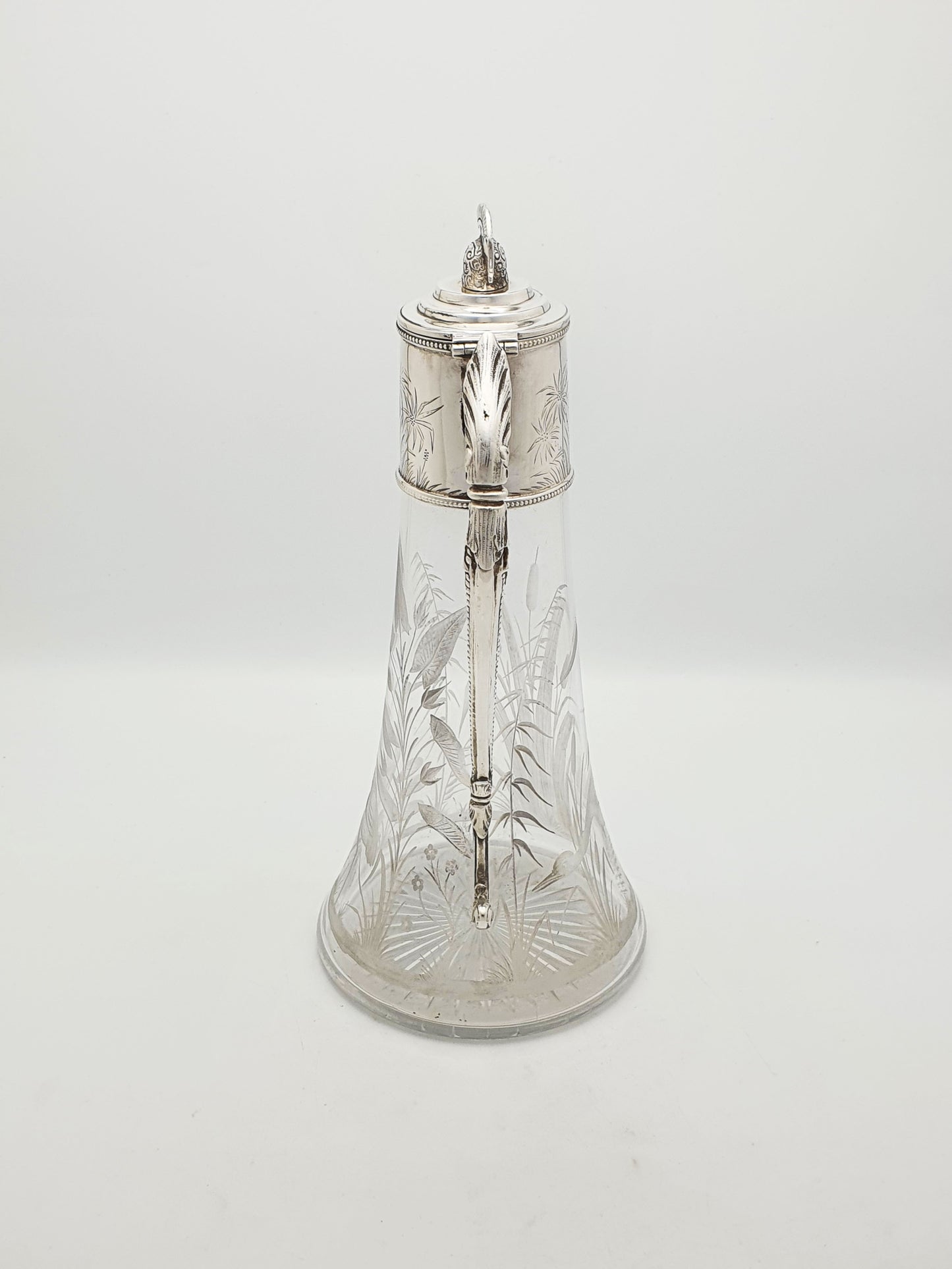 Splendid Grand Tour Etched Glass Claret Jug With Helmet Finial – circa 1870