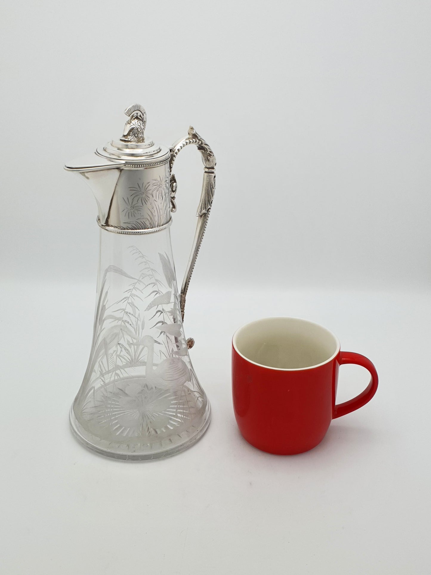 Splendid Grand Tour Etched Glass Claret Jug With Helmet Finial – circa 1870