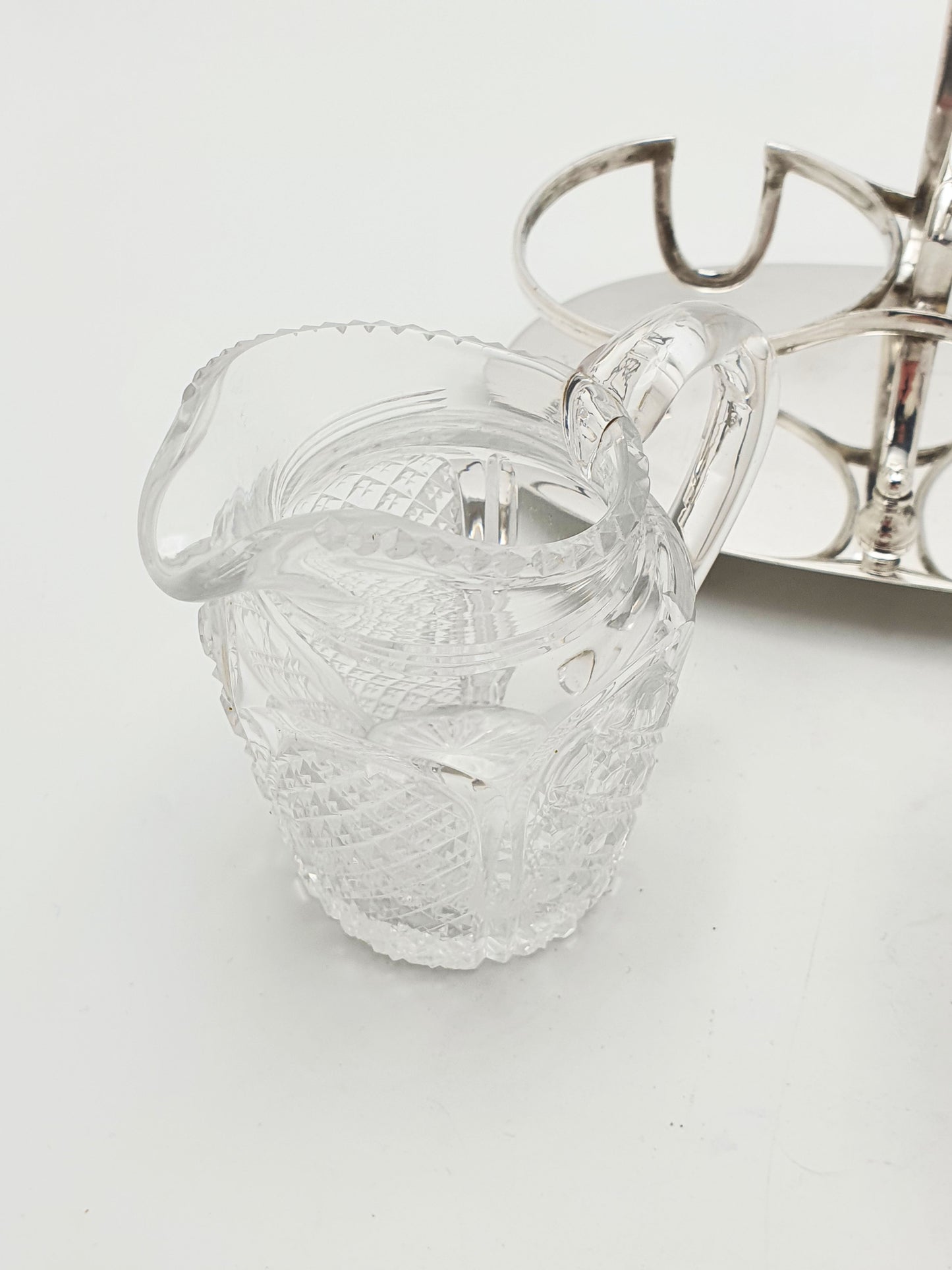 Antique Edwardian Silver Plated Stand With Cut Glass Bowl And Cream Jug – circa 1905