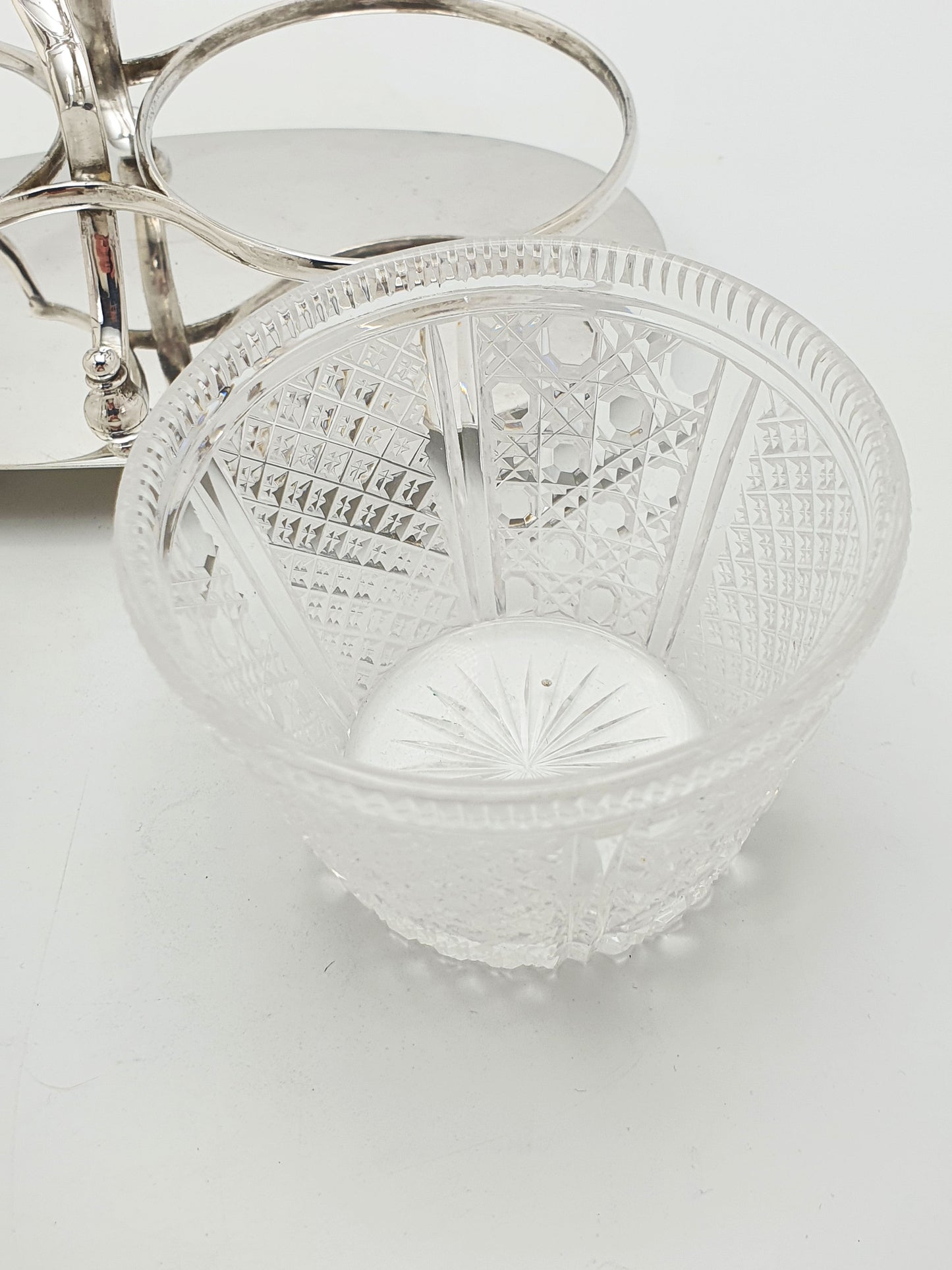 Antique Edwardian Silver Plated Stand With Cut Glass Bowl And Cream Jug – circa 1905