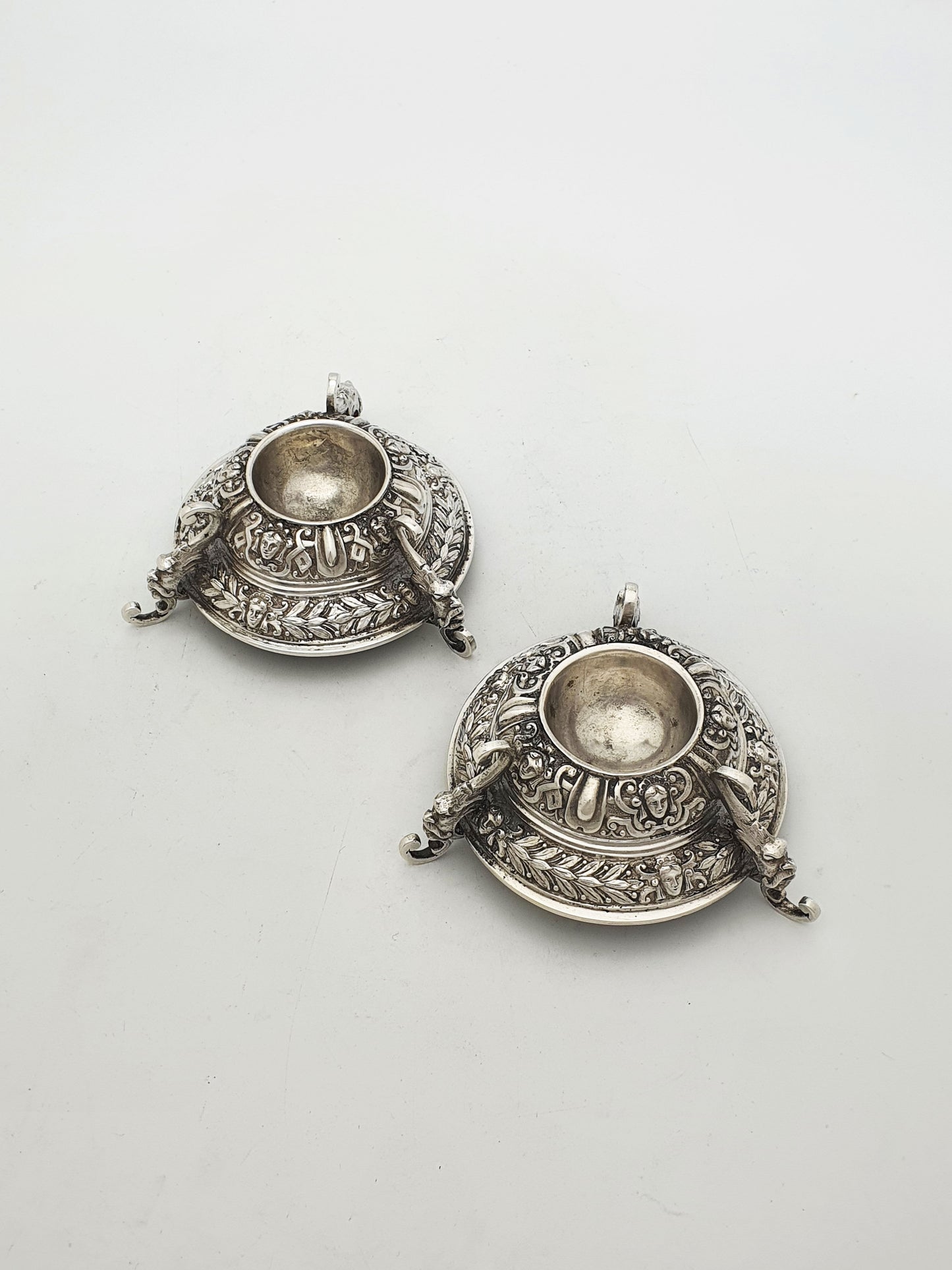 Striking Pair of Antique Victorian Sterling Silver Salt Cellars – London, 1870