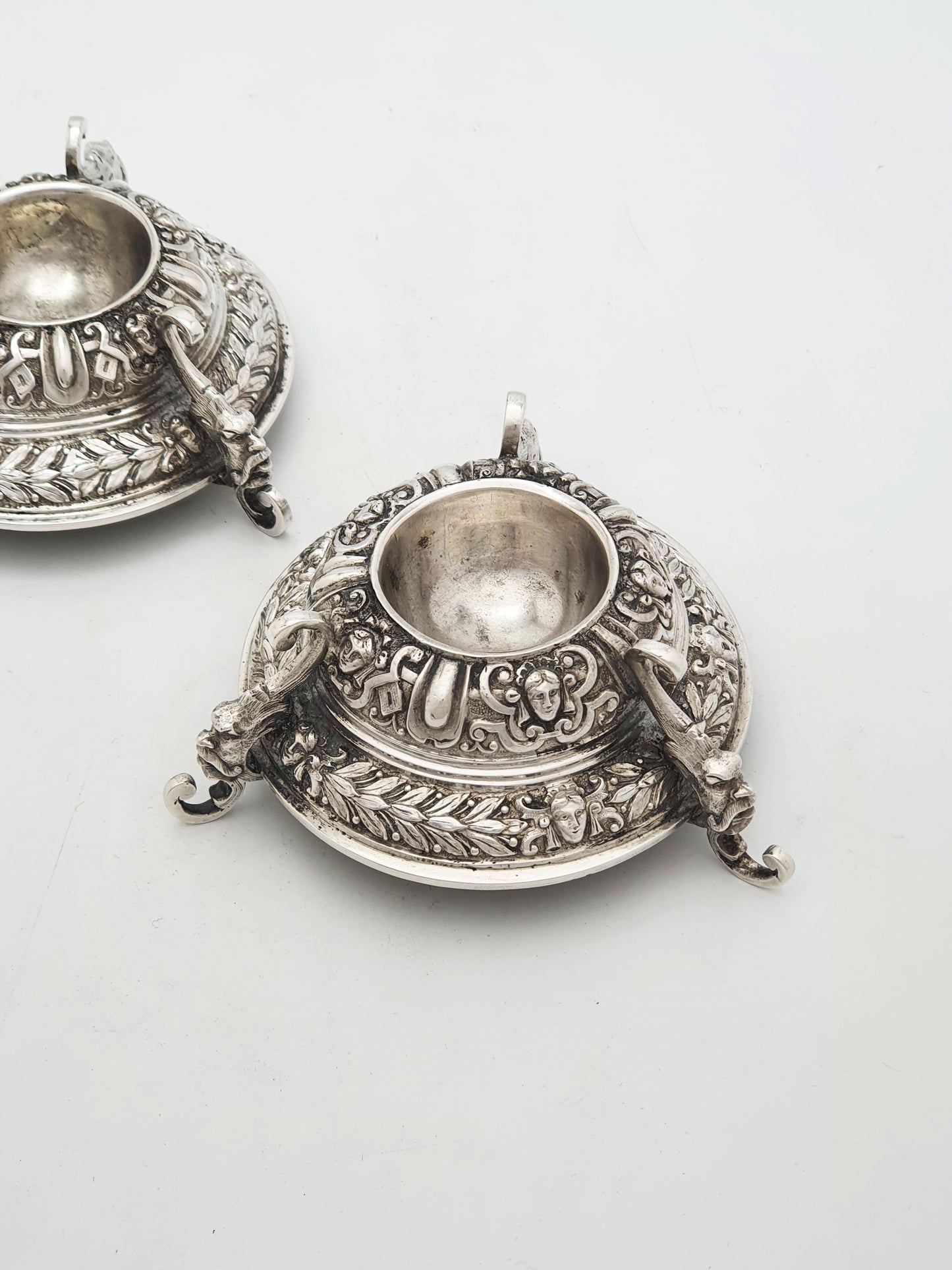 Striking Pair of Antique Victorian Sterling Silver Salt Cellars – London, 1870