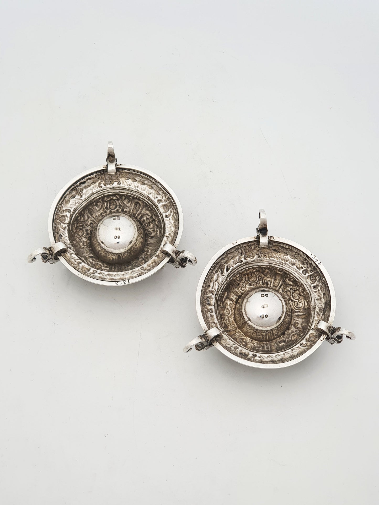 Striking Pair of Antique Victorian Sterling Silver Salt Cellars – London, 1870