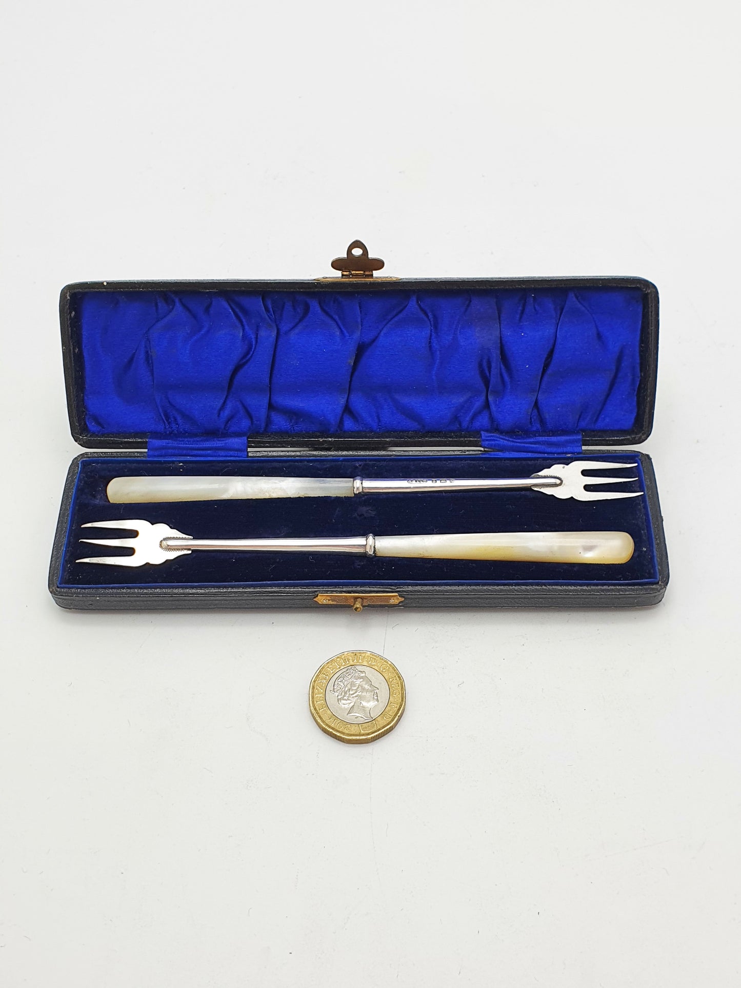 Antique Edwardian Sterling Silver And Mother-Of-Pearl Pickle Forks - 1908