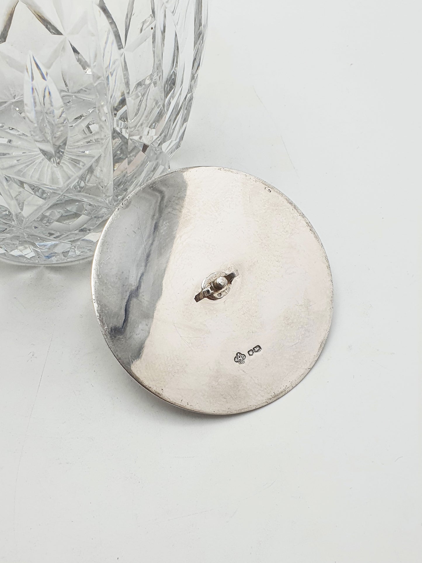 Unusual Vintage Sterling Silver Mounted Cut Glass Biscuit Barrel - 1971
