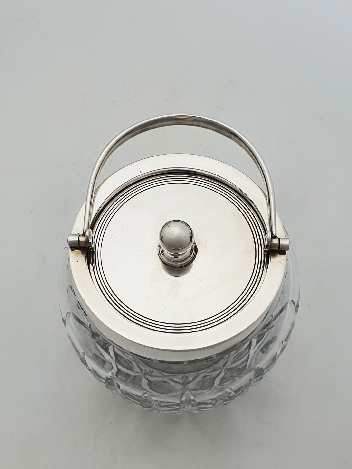 Unusual Vintage Sterling Silver Mounted Cut Glass Biscuit Barrel - 1971