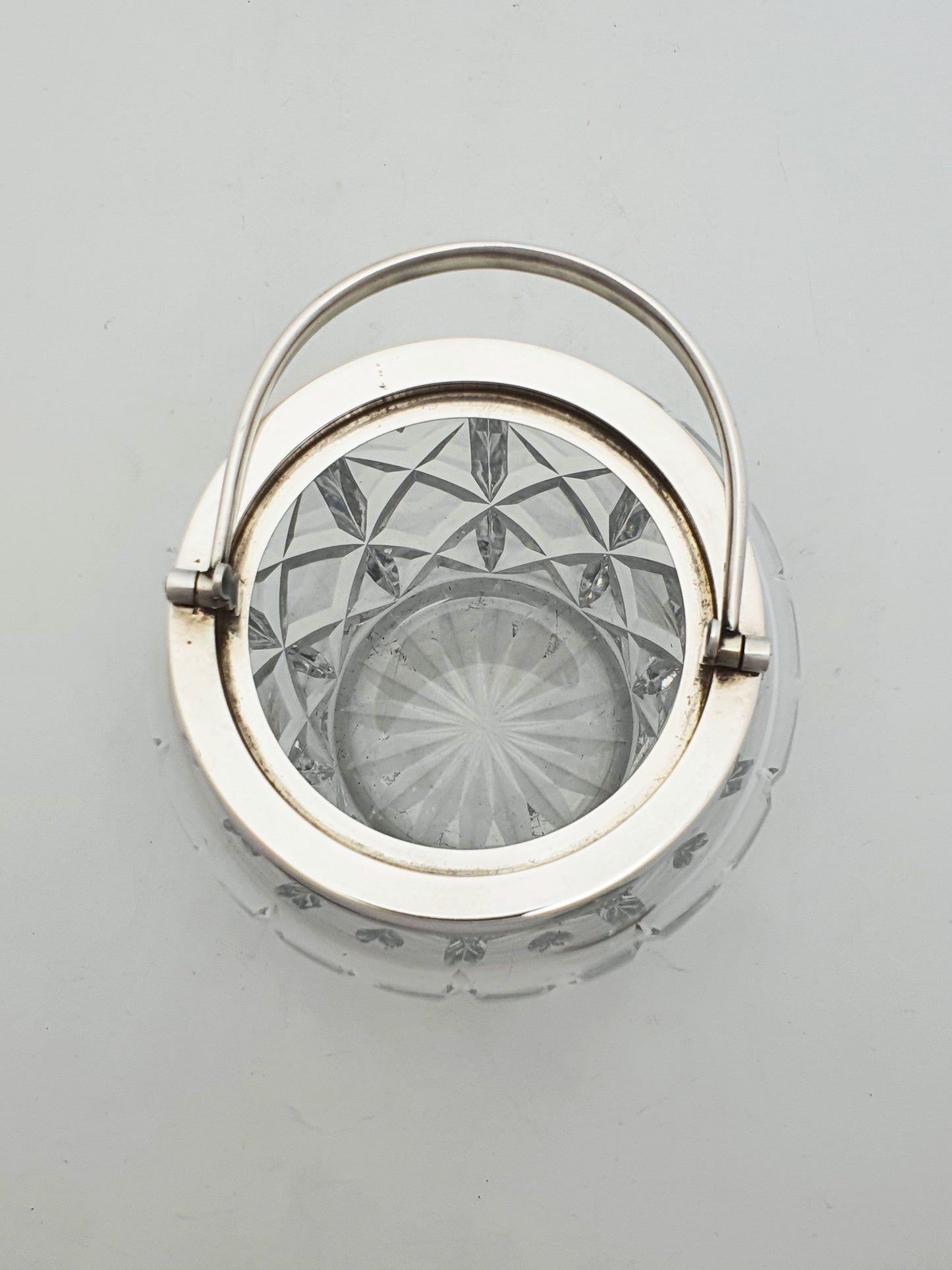 Unusual Vintage Sterling Silver Mounted Cut Glass Biscuit Barrel - 1971