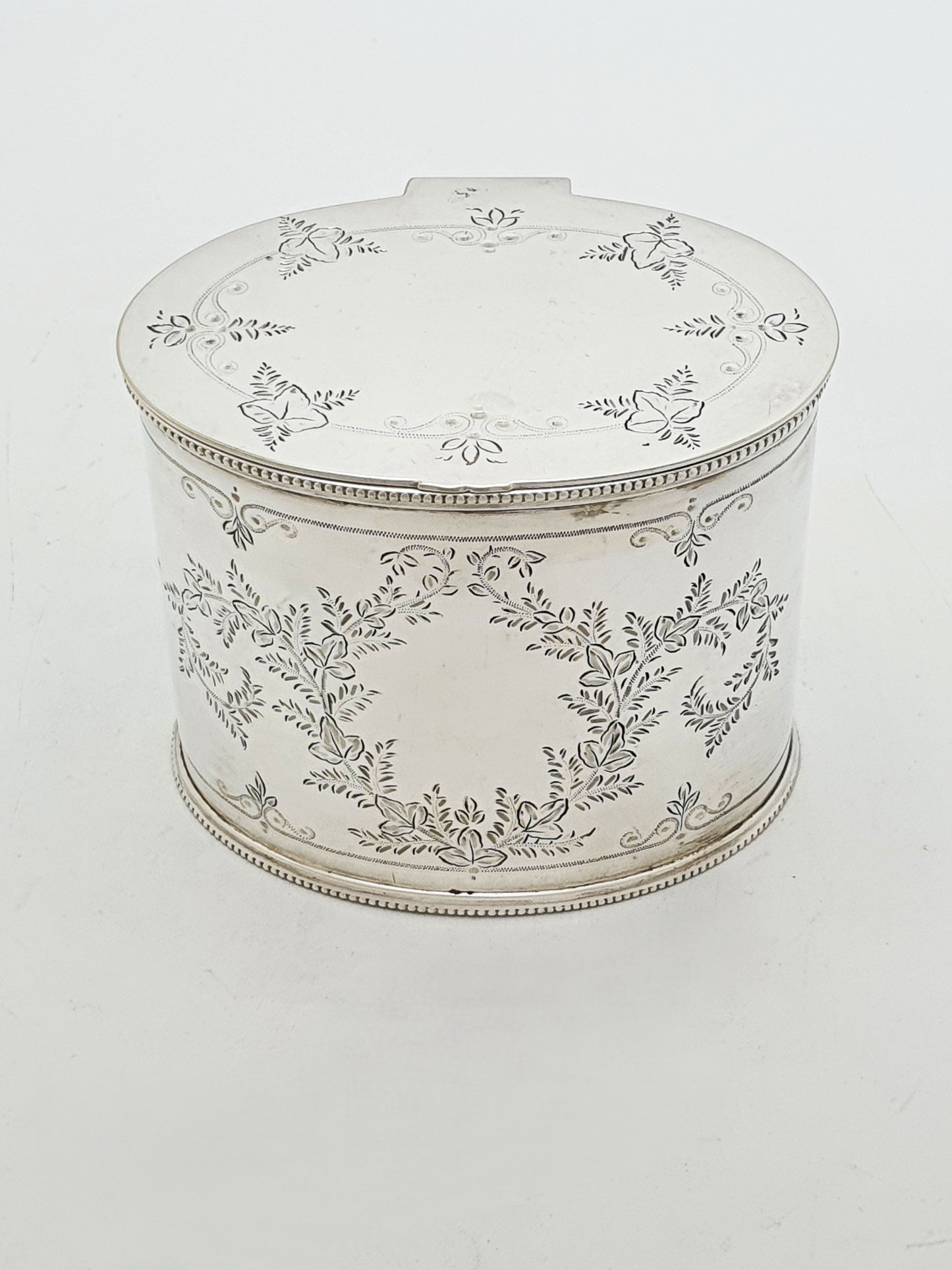 Antique Edwardian Silver Plated Engraved Tea Caddy With Shell Spoon – circa 1905