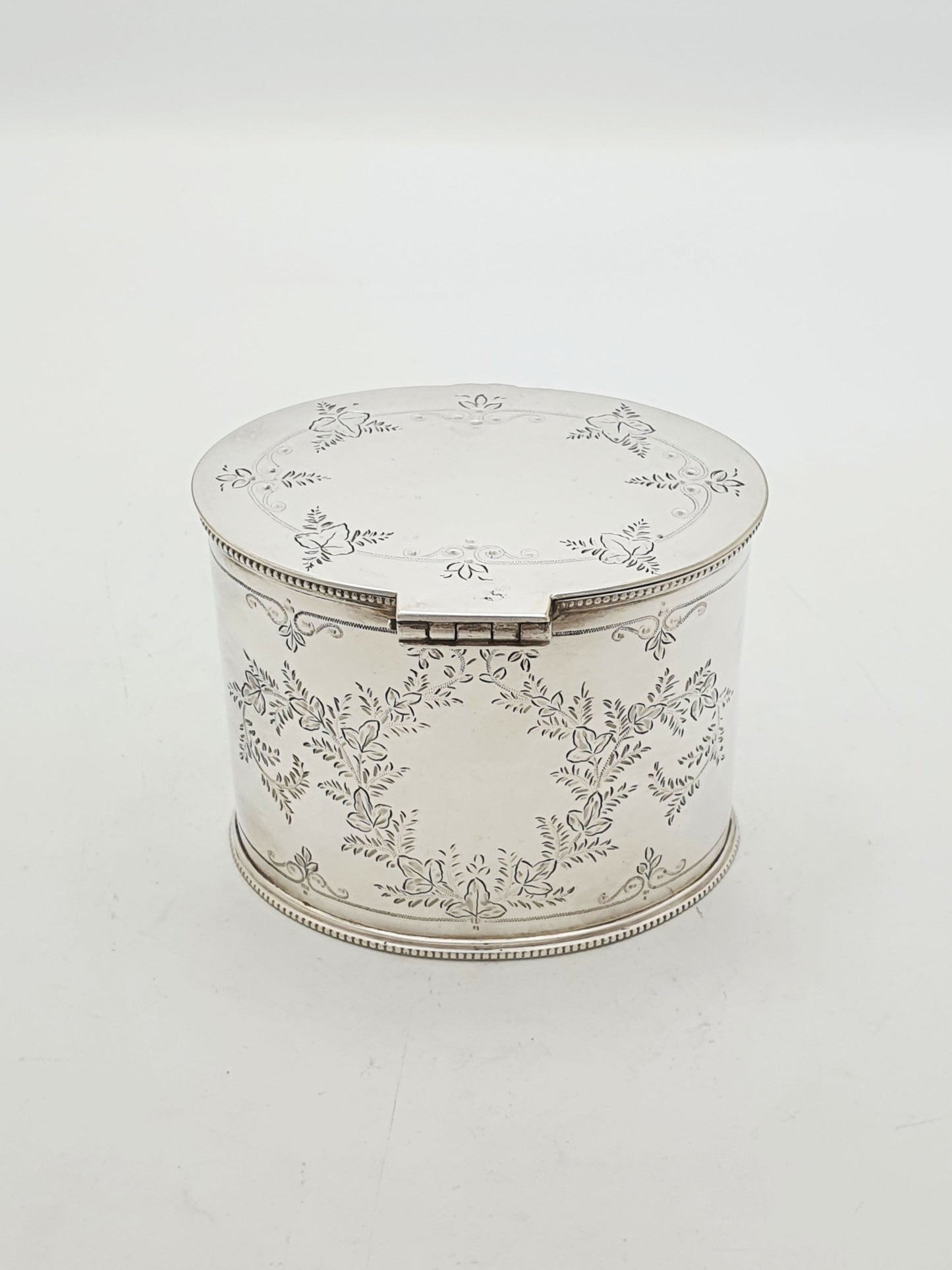 Antique Edwardian Silver Plated Engraved Tea Caddy With Shell Spoon – circa 1905