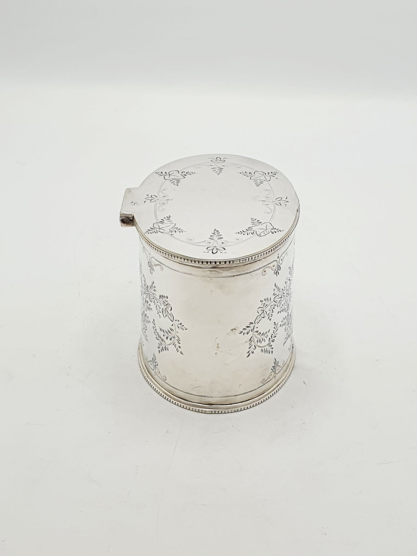 Antique Edwardian Silver Plated Engraved Tea Caddy With Shell Spoon – circa 1905
