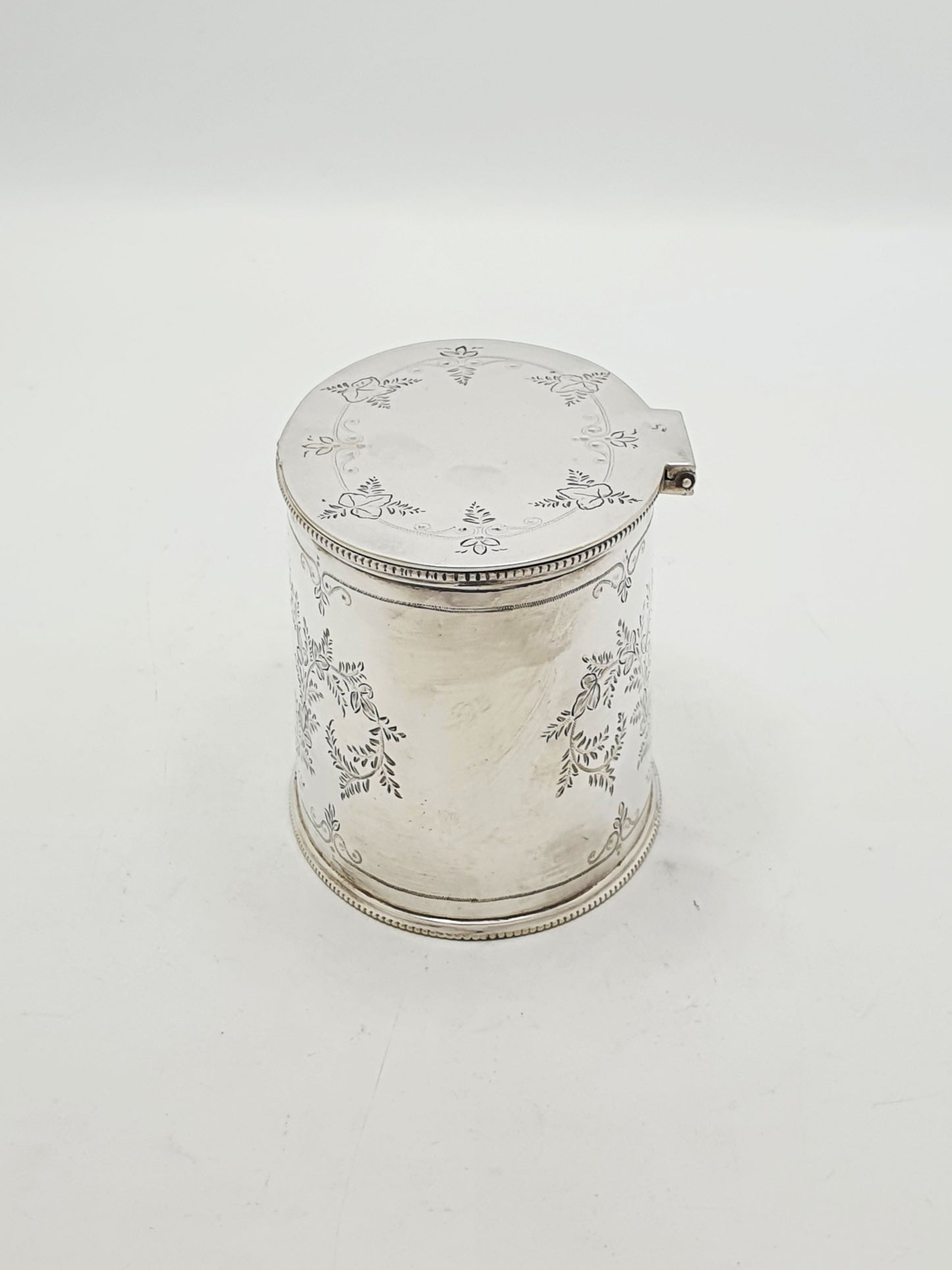 Antique Edwardian Silver Plated Engraved Tea Caddy With Shell Spoon – circa 1905