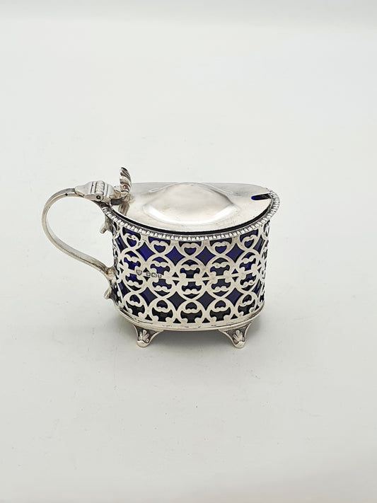 Lovely Antique Victorian Sterling Silver Pierced Mustard Pot - 1900