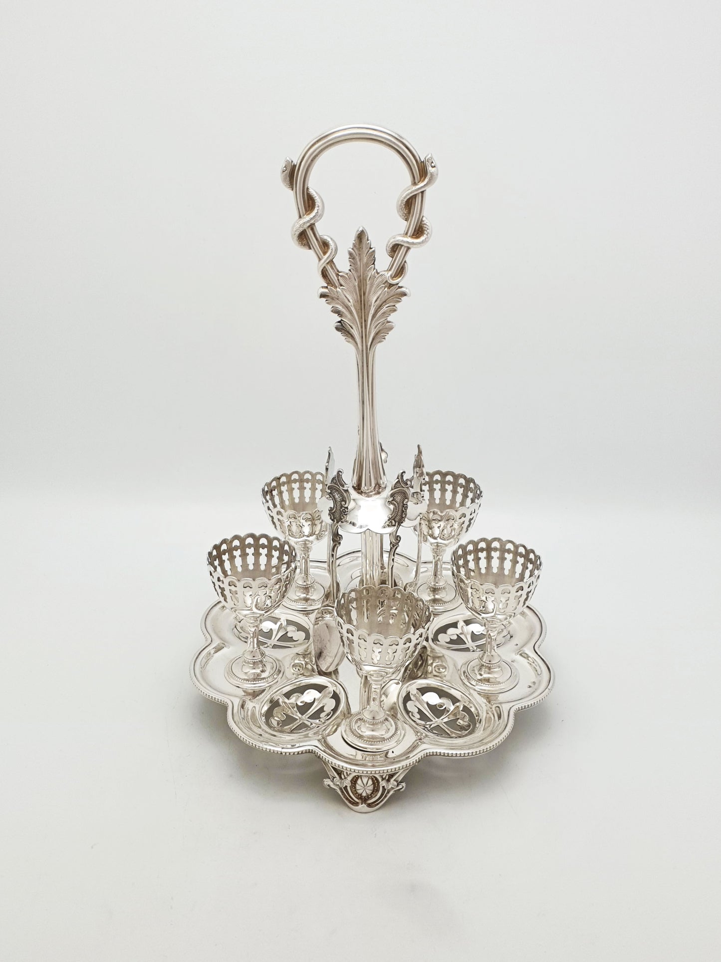 Fabulous Antique Victorian Egg Cruet Set With Serpent Handle – circa 1890