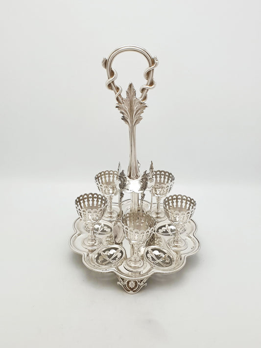 Fabulous Antique Victorian Egg Cruet Set With Serpent Handle – circa 1890