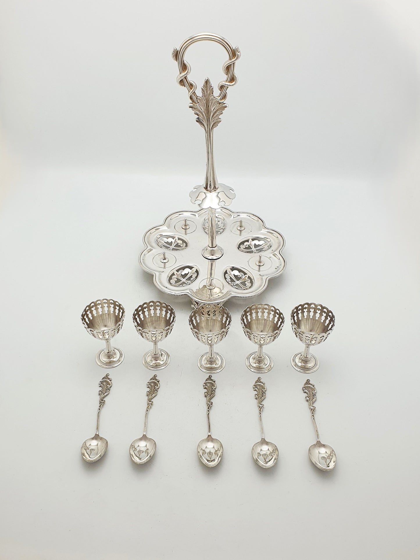 Fabulous Antique Victorian Egg Cruet Set With Serpent Handle – circa 1890