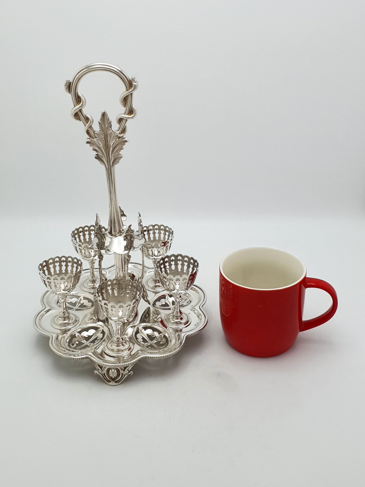 Fabulous Antique Victorian Egg Cruet Set With Serpent Handle – circa 1890