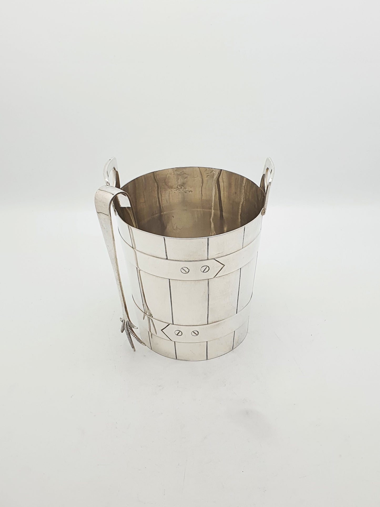 Lovely Antique Silver Plated Ice Bucket ‘Barrel’ With Claw Tongs – circa 1905
