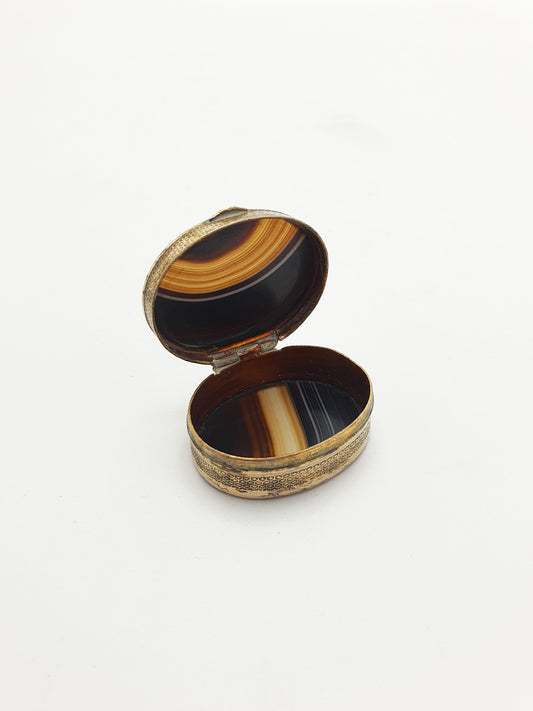 Lovely Antique Victorian Oval Agate And Gilt Brass Box – circa 1890