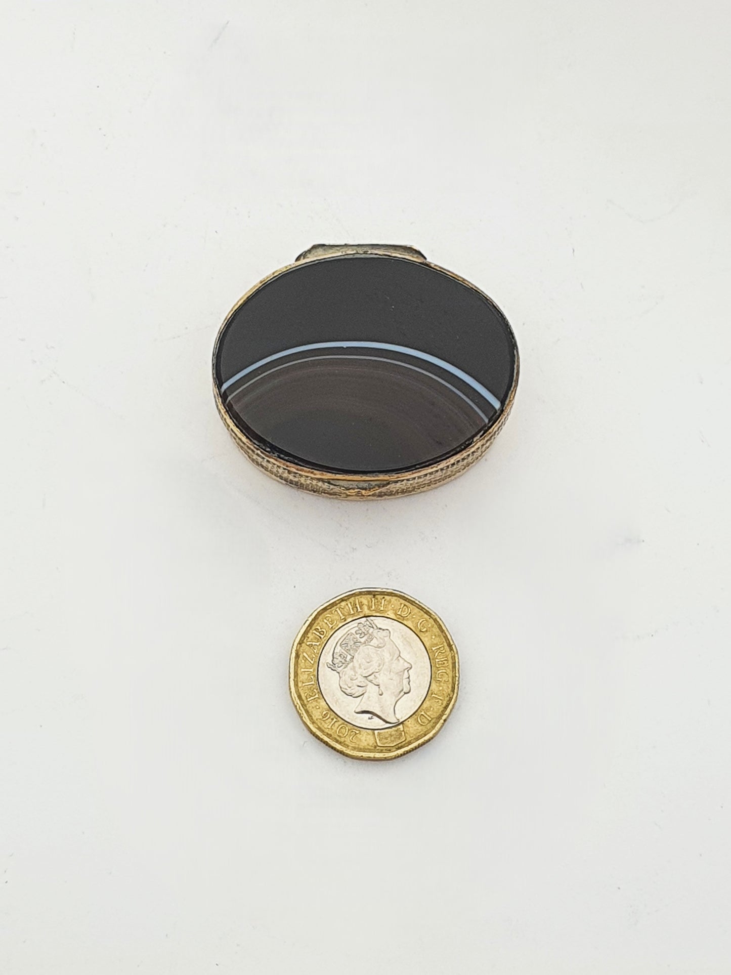 Lovely Antique Victorian Oval Agate And Gilt Brass Box – circa 1890