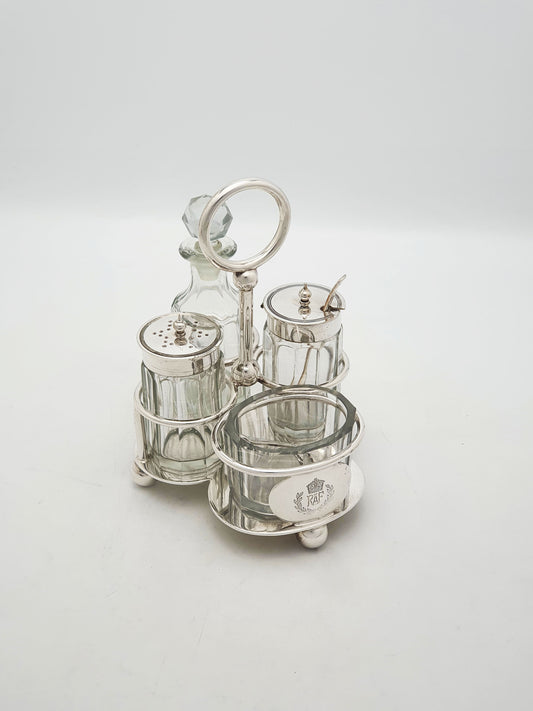 RAF Silver Plated Cruet Set With Glass Bottles By Walker & Hall – circa 1930