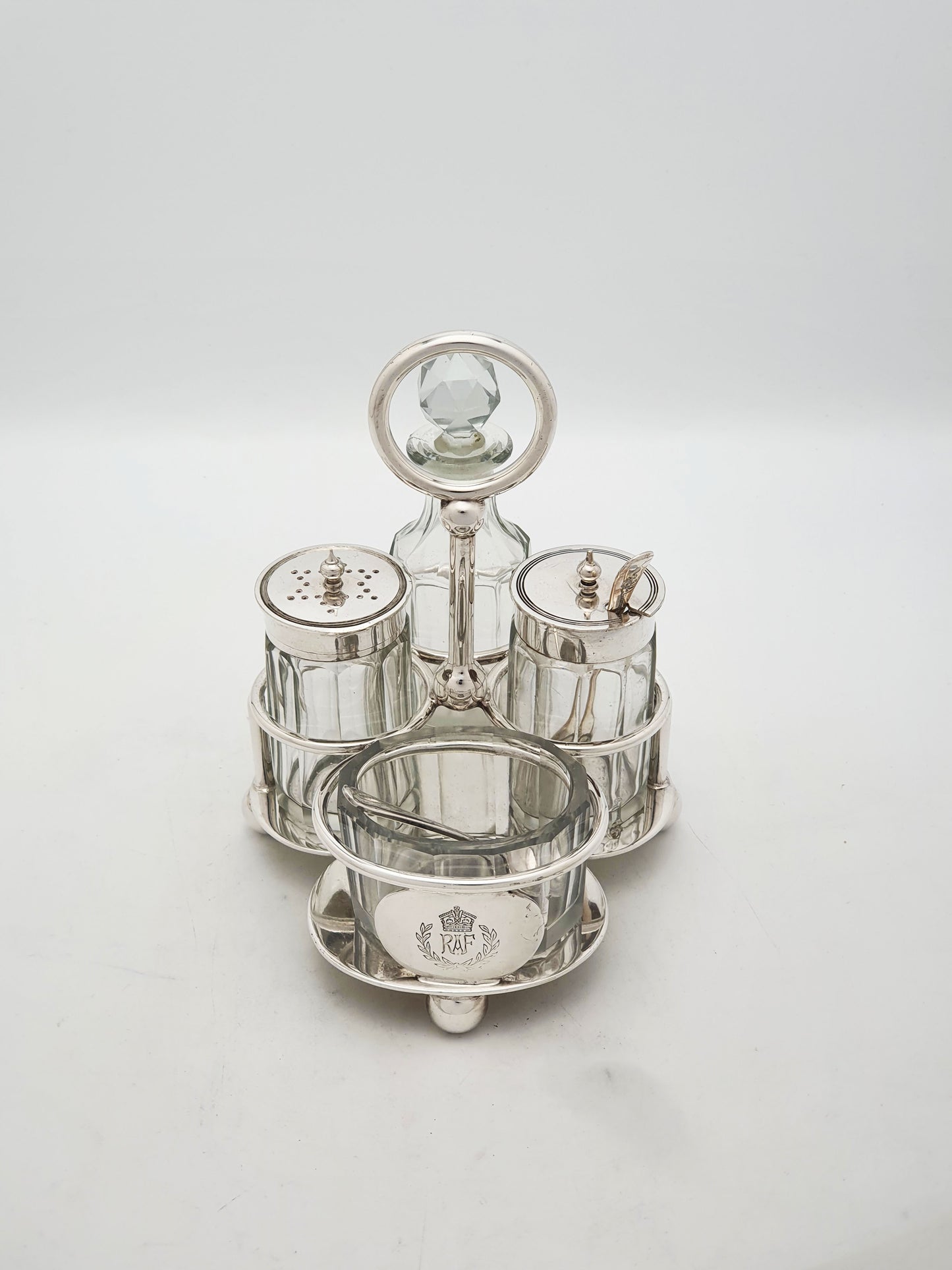 RAF Silver Plated Cruet Set With Glass Bottles By Walker & Hall – circa 1930