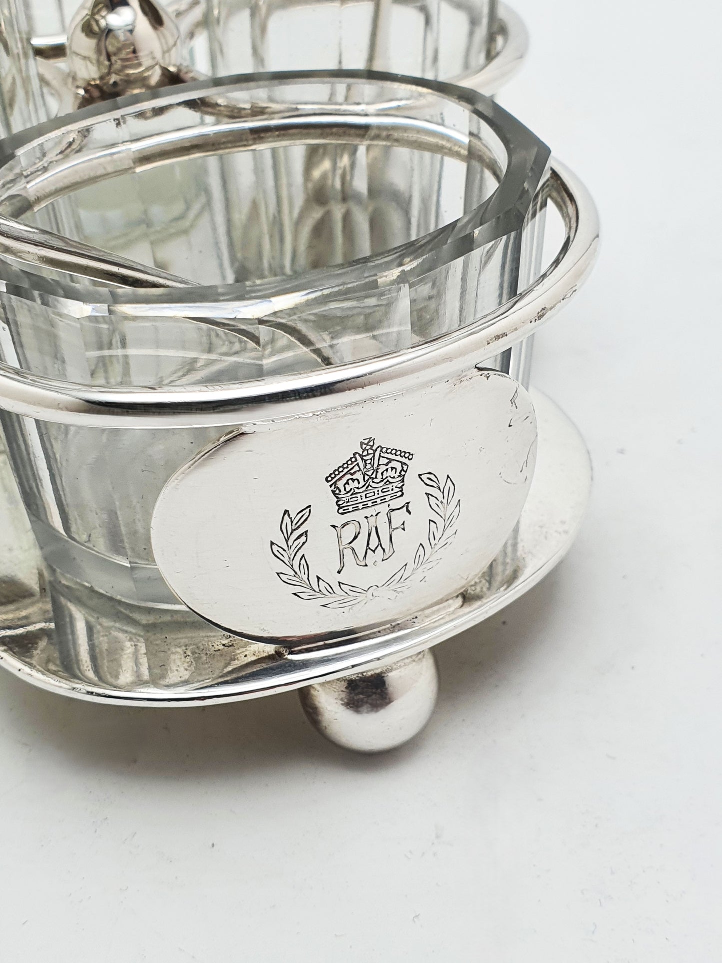 RAF Silver Plated Cruet Set With Glass Bottles By Walker & Hall – circa 1930