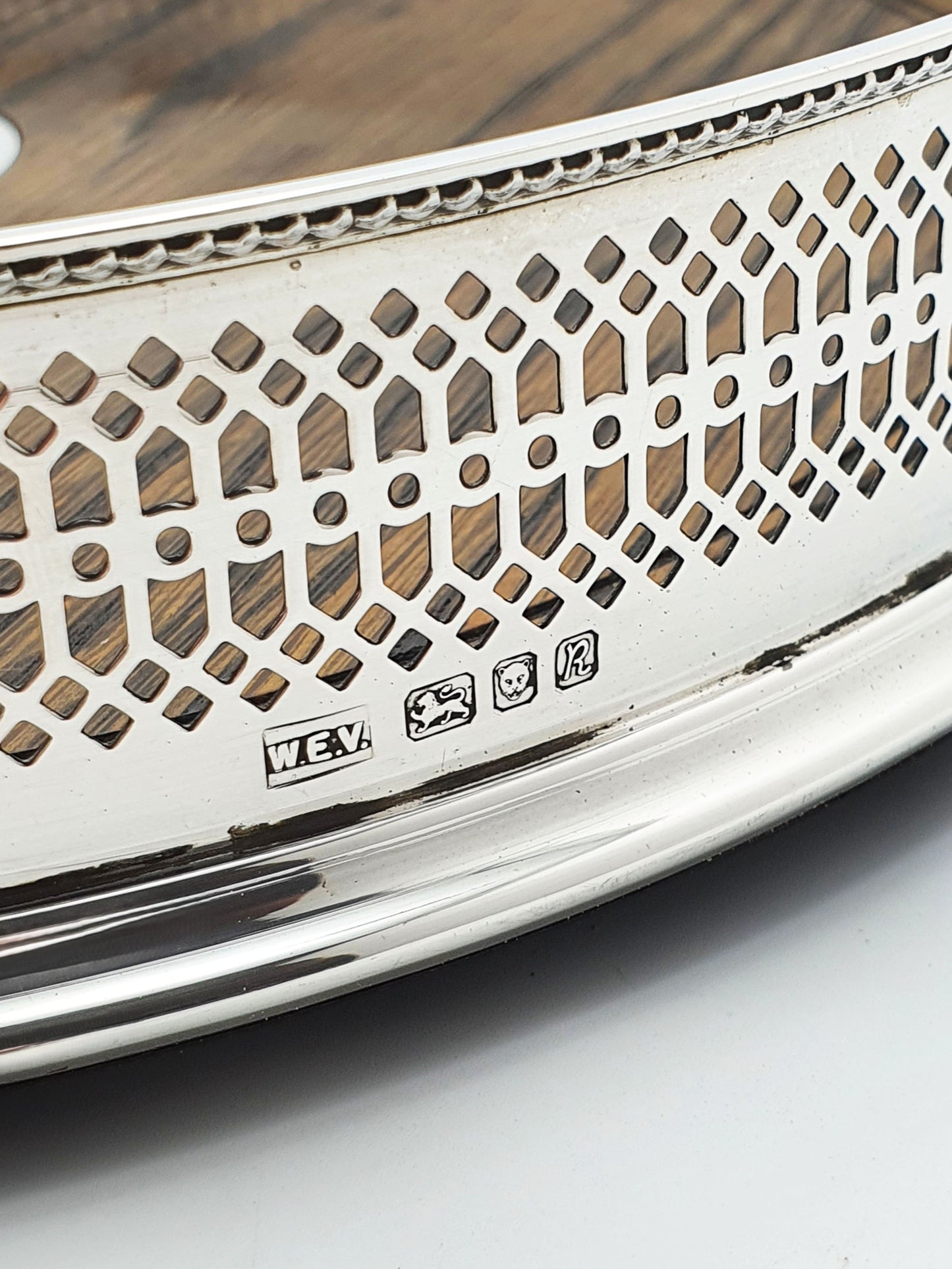 Stunning Vintage Sterling Silver and Mahogany Drinks Tray – London, 1991