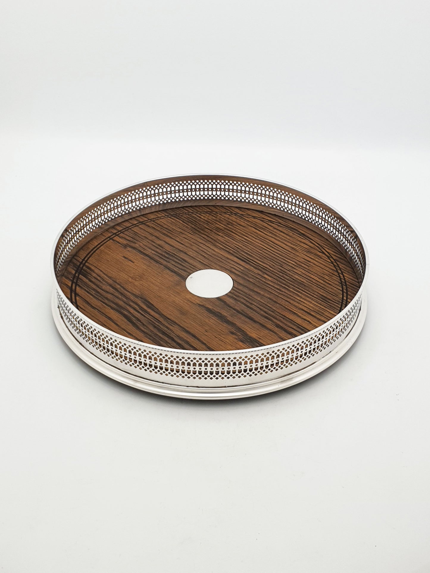 Stunning Vintage Sterling Silver and Mahogany Drinks Tray – London, 1991