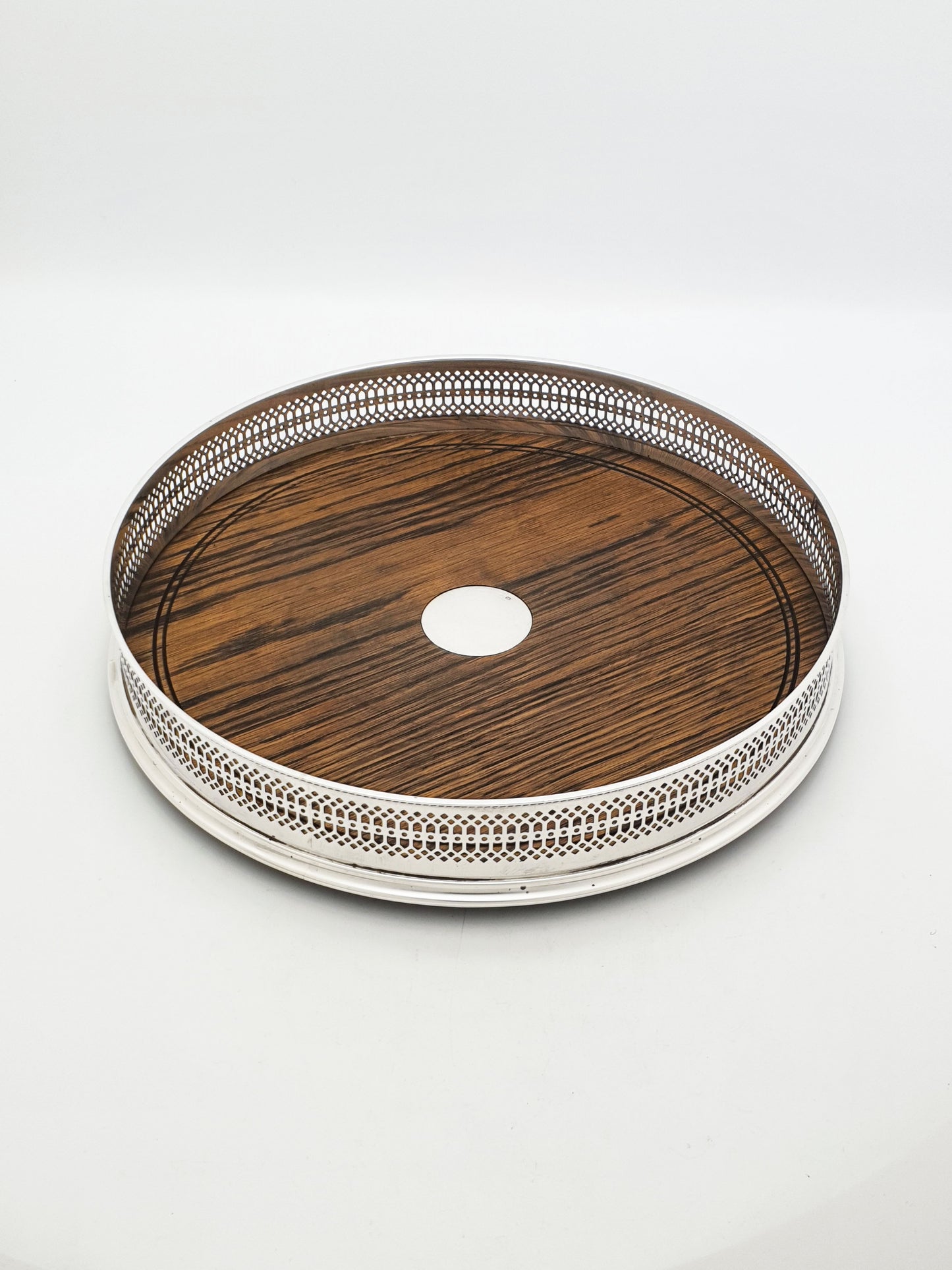 Stunning Vintage Sterling Silver and Mahogany Drinks Tray – London, 1991