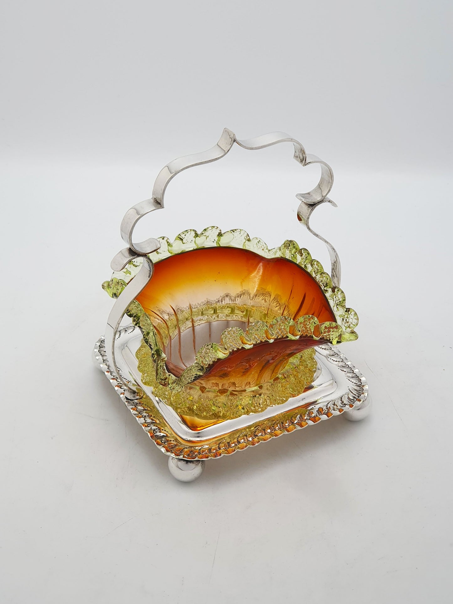 Antique Edwardian Silver Plated and Amber Glass Bonbon Dish – circa 1905