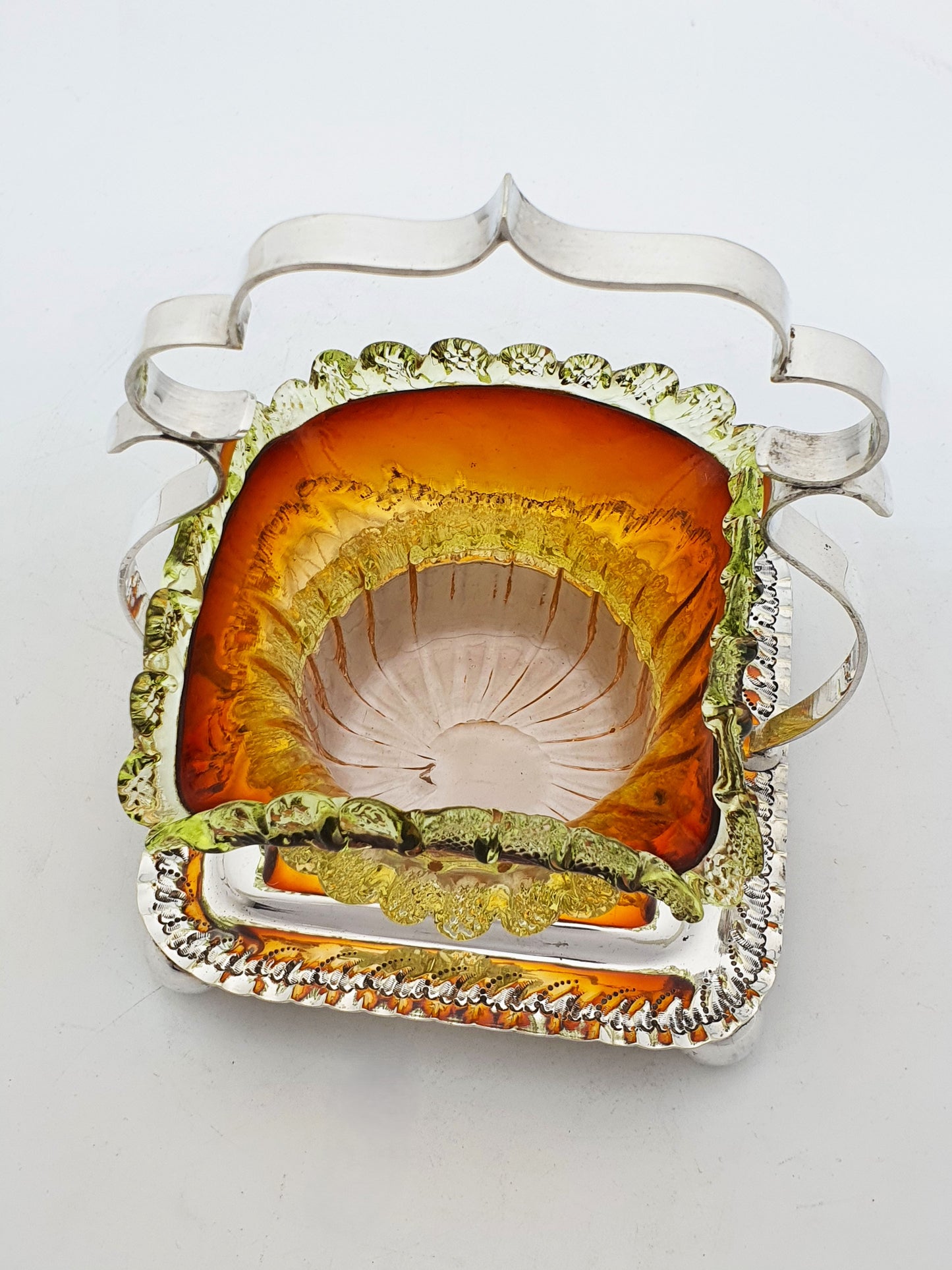 Antique Edwardian Silver Plated and Amber Glass Bonbon Dish – circa 1905