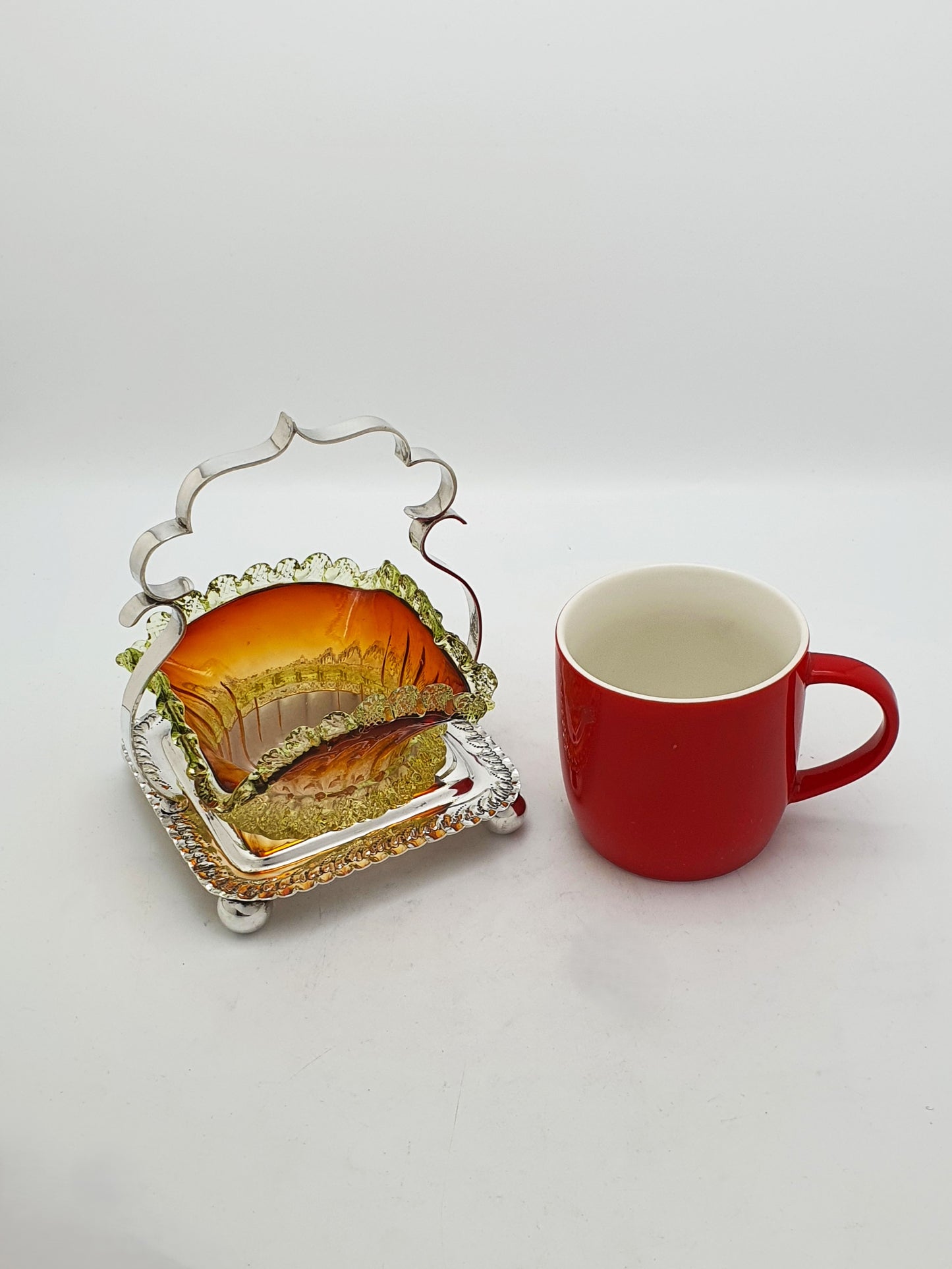 Antique Edwardian Silver Plated and Amber Glass Bonbon Dish – circa 1905