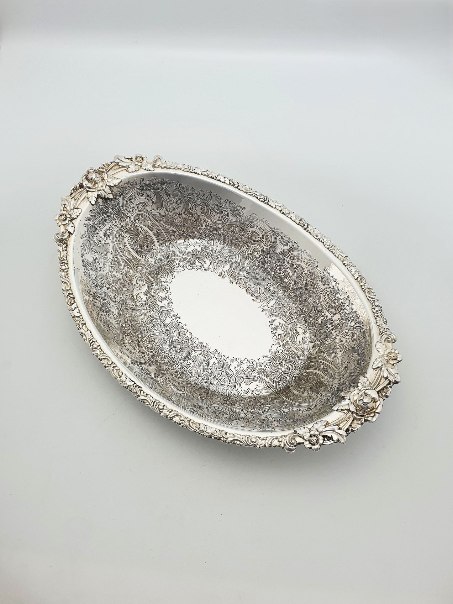 Beautifully Embossed Silver Plated Bread Basket With Fork – circa 1930