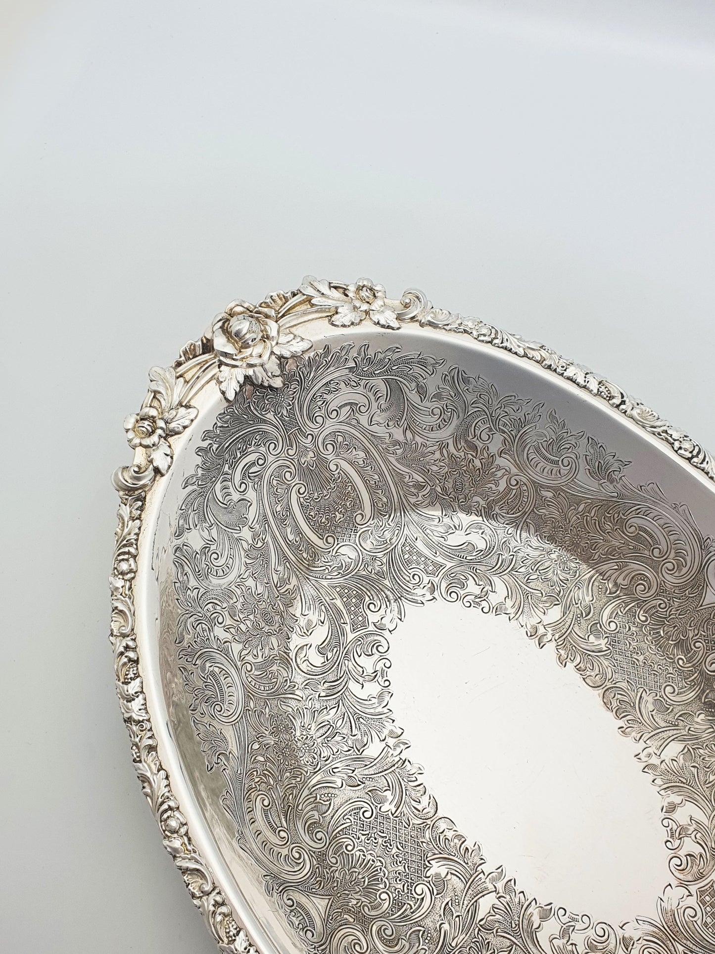 Beautifully Embossed Silver Plated Bread Basket With Fork – circa 1930