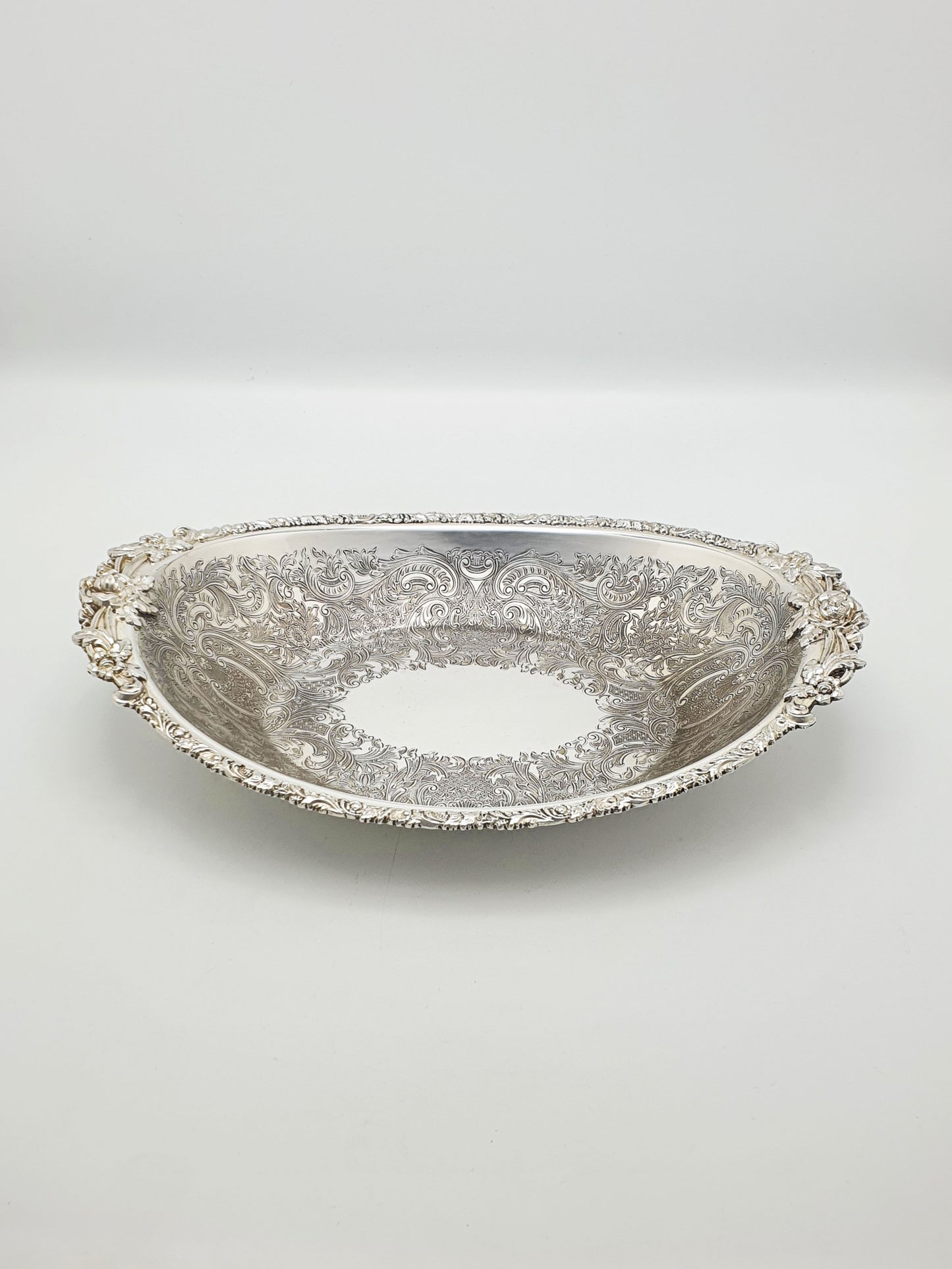 Beautifully Embossed Silver Plated Bread Basket With Fork – circa 1930