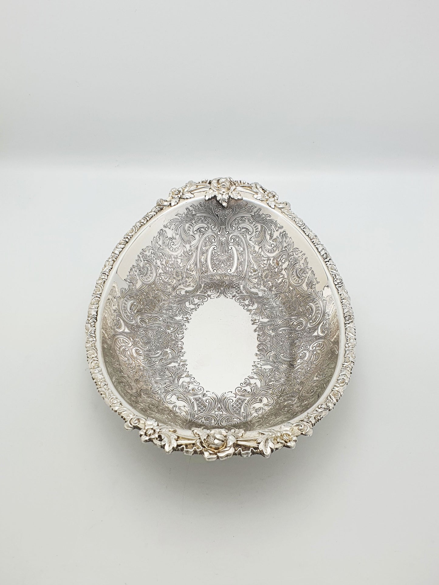 Beautifully Embossed Silver Plated Bread Basket With Fork – circa 1930