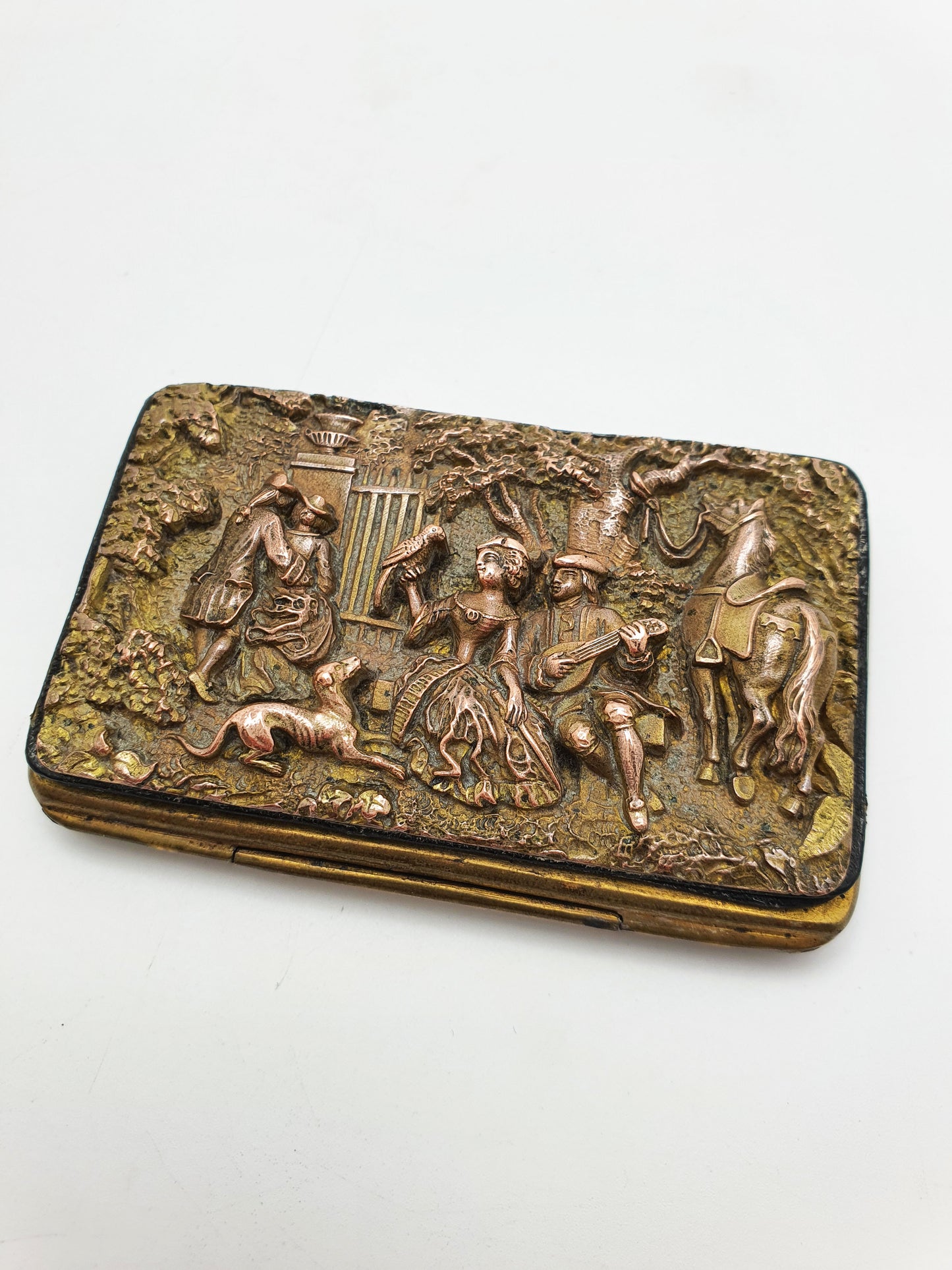Lovely Antique French Leather Purse With Copper Repoussé Front – circa 1900
