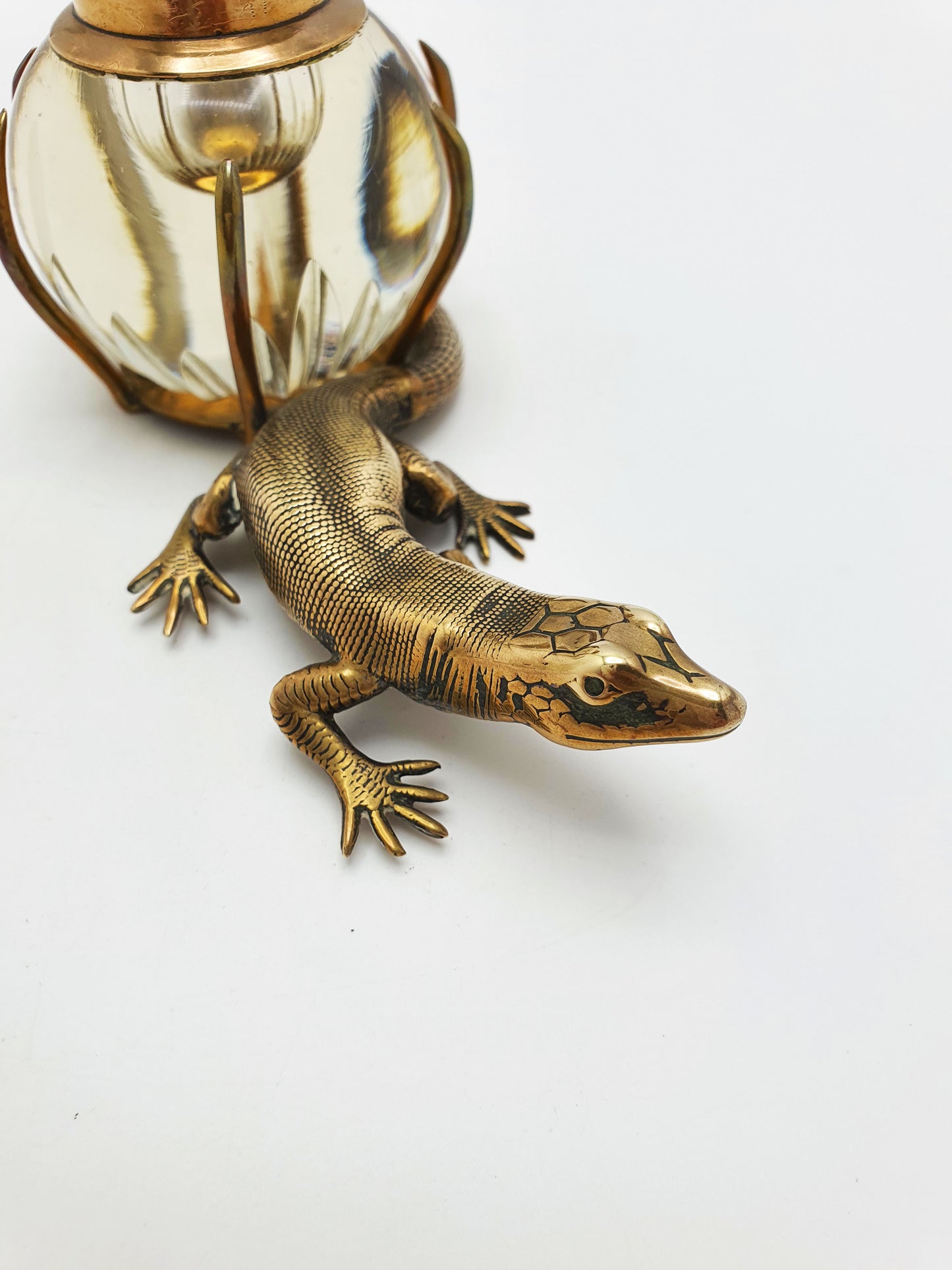 Fabulous Antique Victorian Brass and Glass Lizard Inkstand – circa 1880