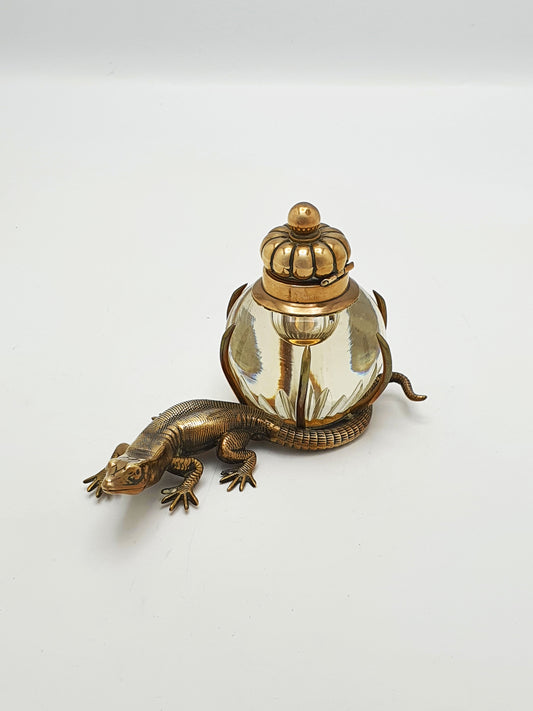 Fabulous Antique Victorian Brass and Glass Lizard Inkstand – circa 1880
