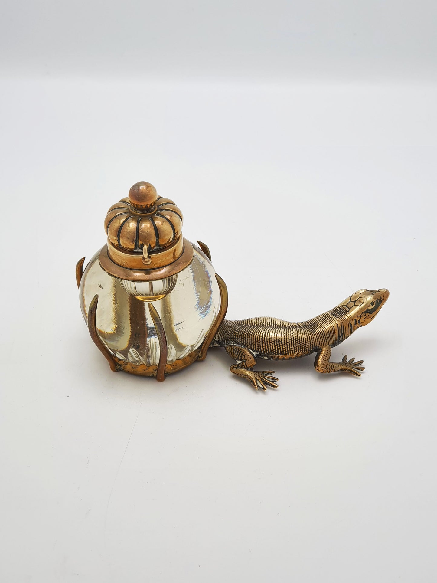 Fabulous Antique Victorian Brass and Glass Lizard Inkstand – circa 1880