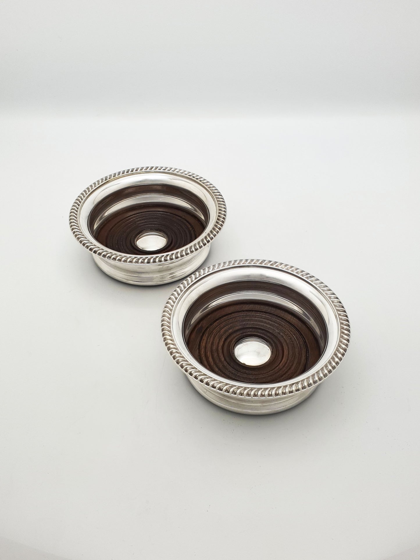 Nice Pair of Vintage Barker-Ellis Silver Plate Bottle Coasters – circa 1960