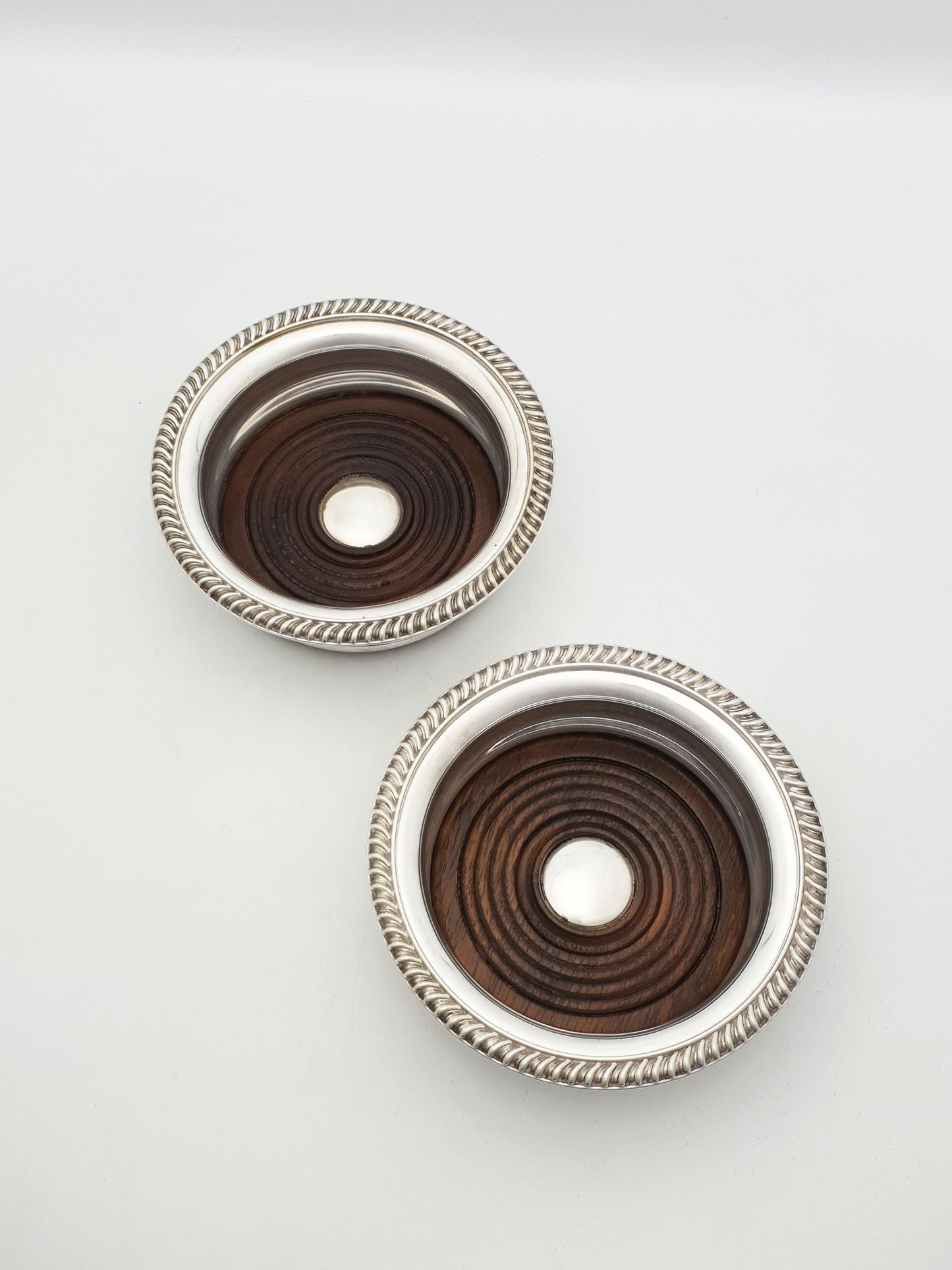 Nice Pair of Vintage Barker-Ellis Silver Plate Bottle Coasters – circa 1960