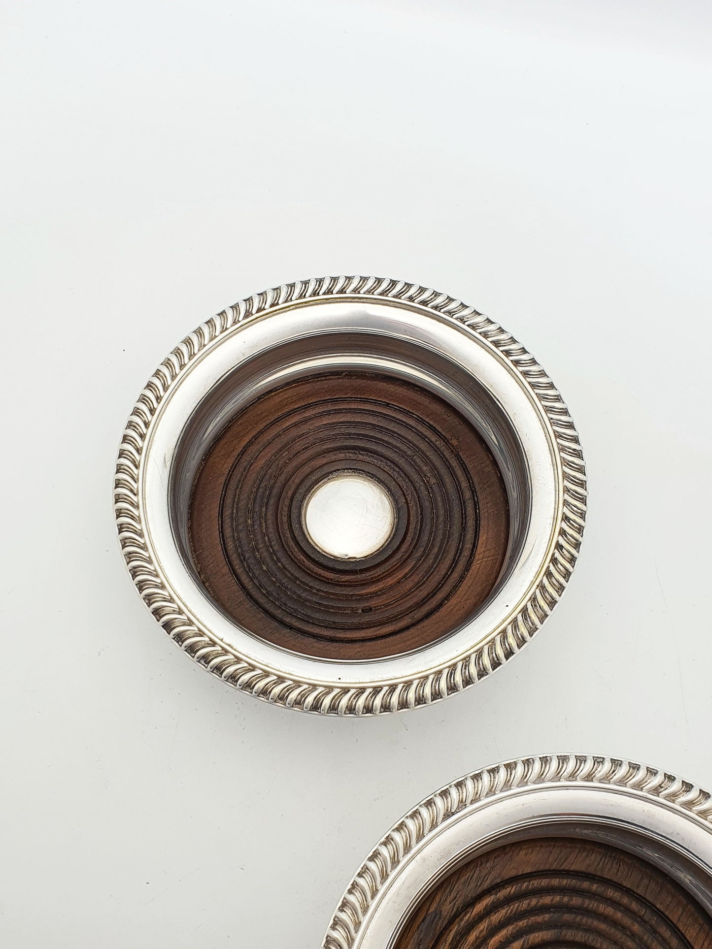 Nice Pair of Vintage Barker-Ellis Silver Plate Bottle Coasters – circa 1960