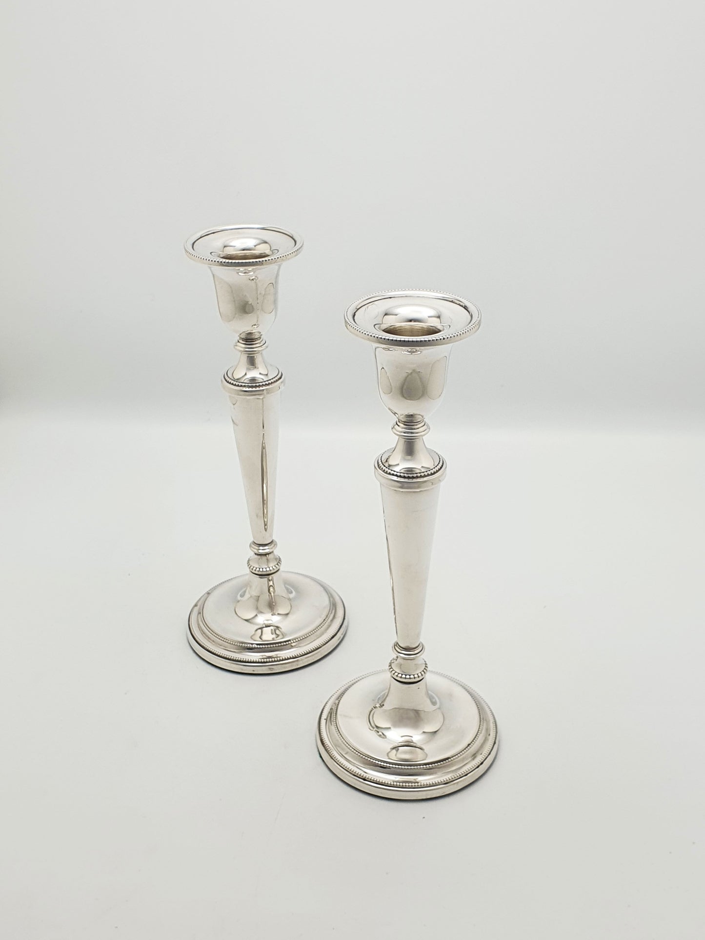 Pair of Elizabeth II Sterling Silver Candlesticks With Beaded Rims - 1996