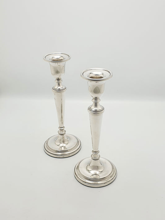 Pair of Elizabeth II Sterling Silver Candlesticks With Beaded Rims - 1996