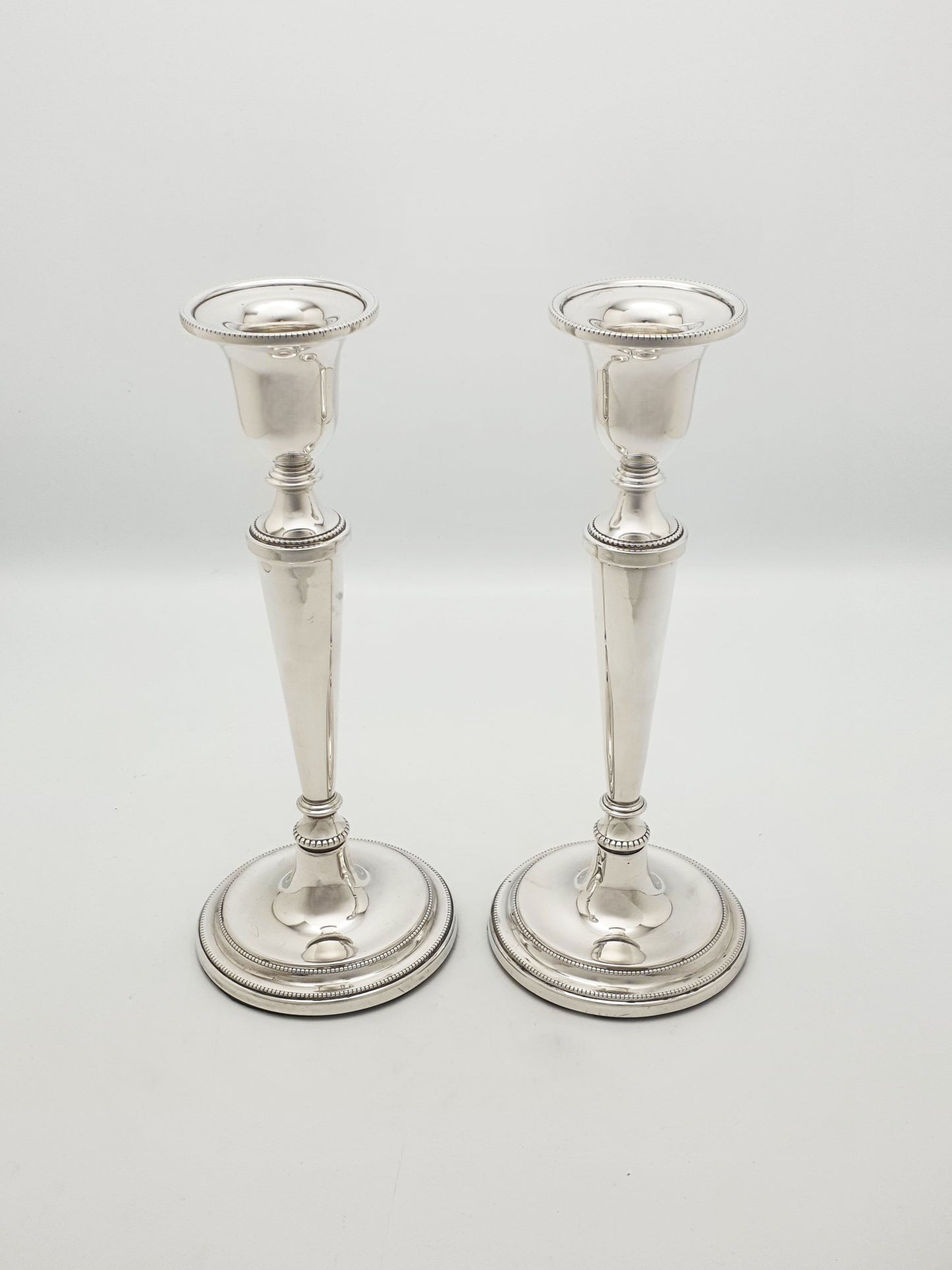 Pair of Elizabeth II Sterling Silver Candlesticks With Beaded Rims - 1996