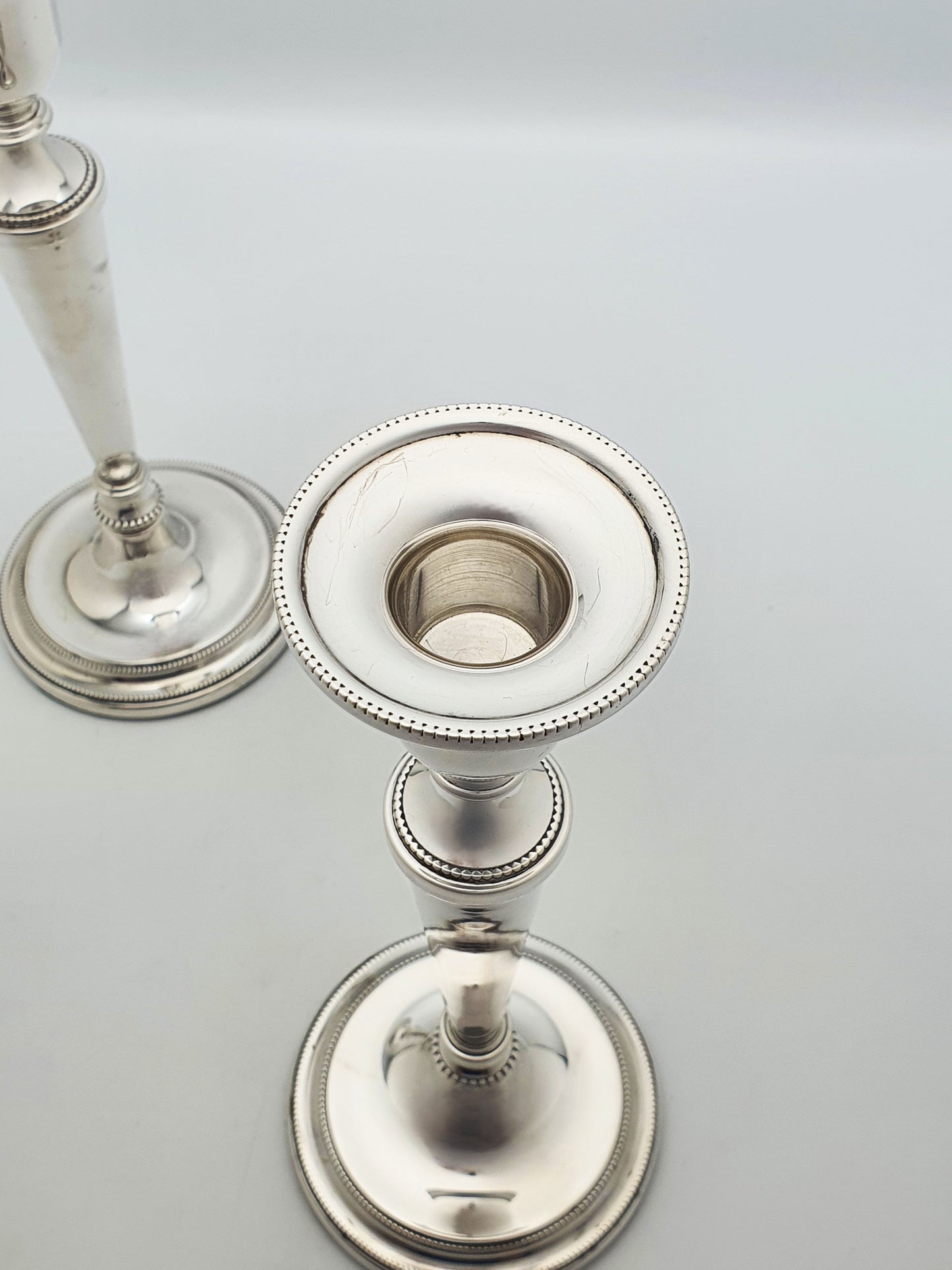 Pair of Elizabeth II Sterling Silver Candlesticks With Beaded Rims - 1996