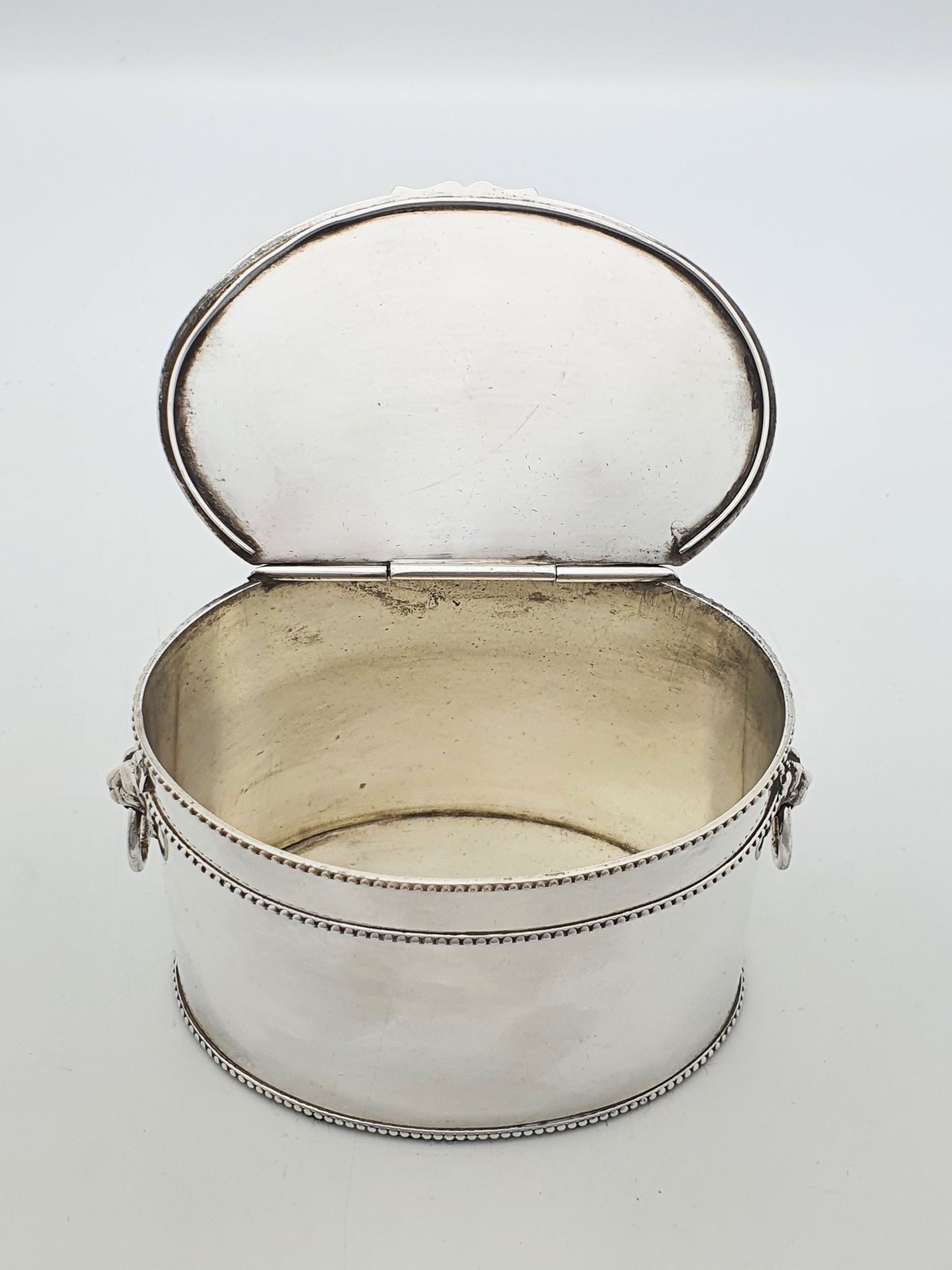 Antique Edwardian Tea Caddy With Lion Mask Handles And Spoon – circa 1905