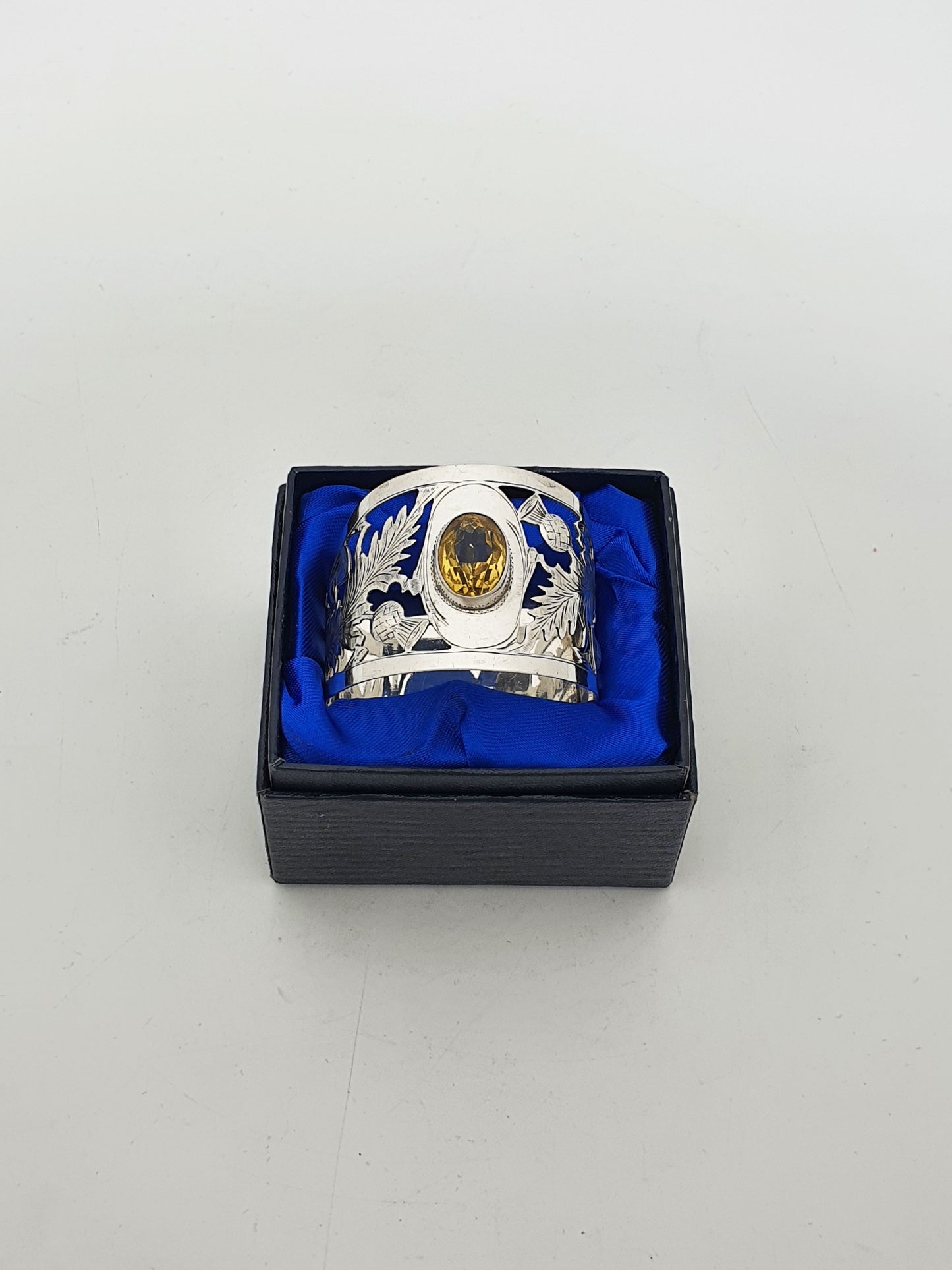 Lovely Antique Sterling Silver Thistle Serviette Ring With Citrine Stone - 1921