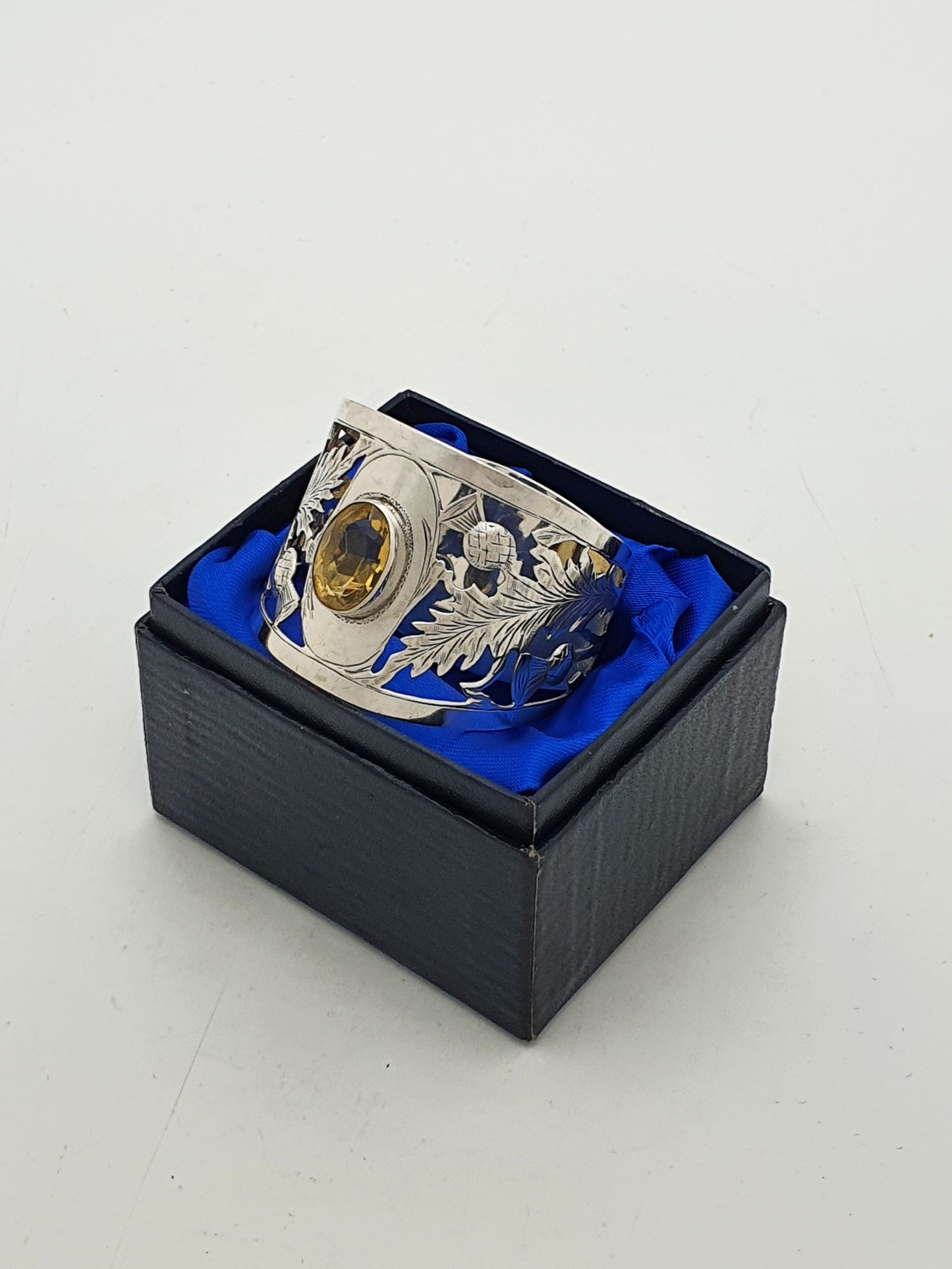 Lovely Antique Sterling Silver Thistle Serviette Ring With Citrine Stone - 1921